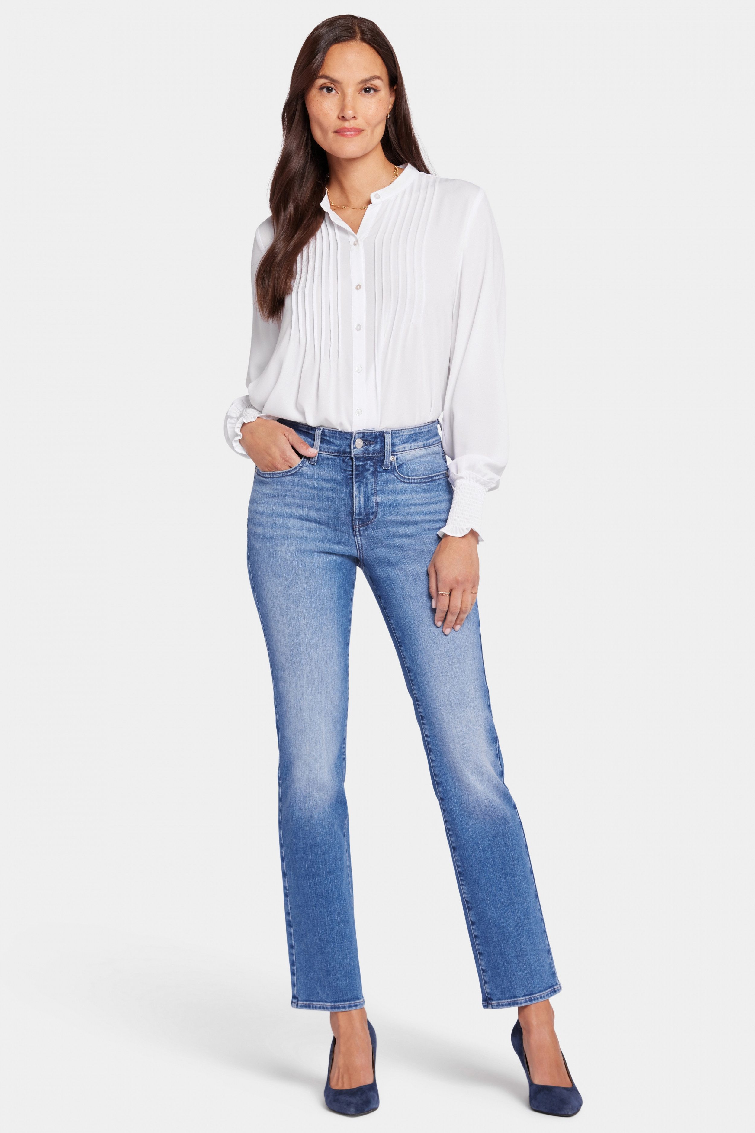 NYDJ Straight-Jeans Ellison High Rise Straight Mittelblau Premium Denim