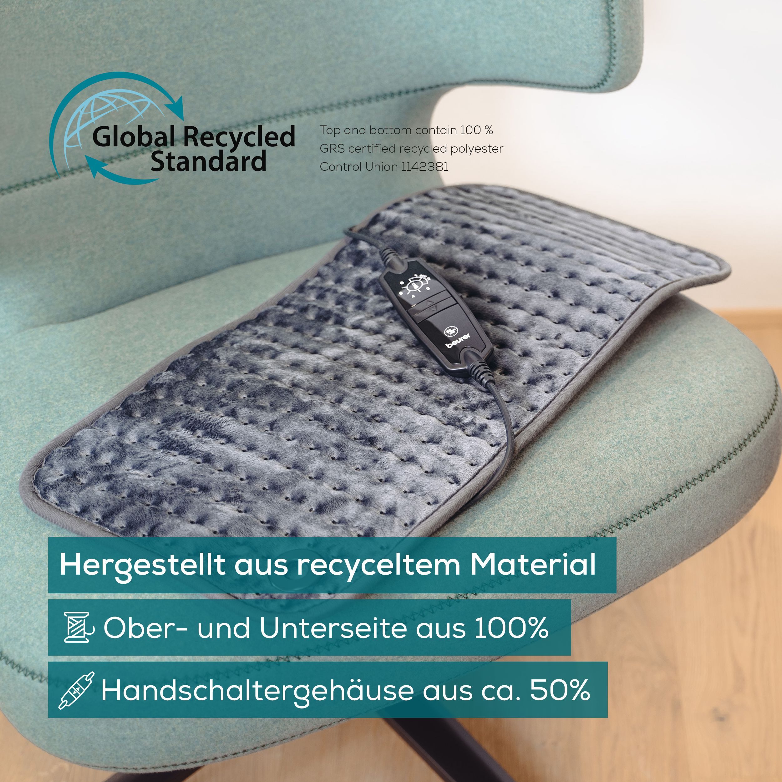 BEURER Heizkissen HK 123 XXL, extra großes Format mit 60 x 30 cm für großflächige Wärme, 3 Temperaturstufen, maschinenwaschbar, Sicherheitsabschaltung