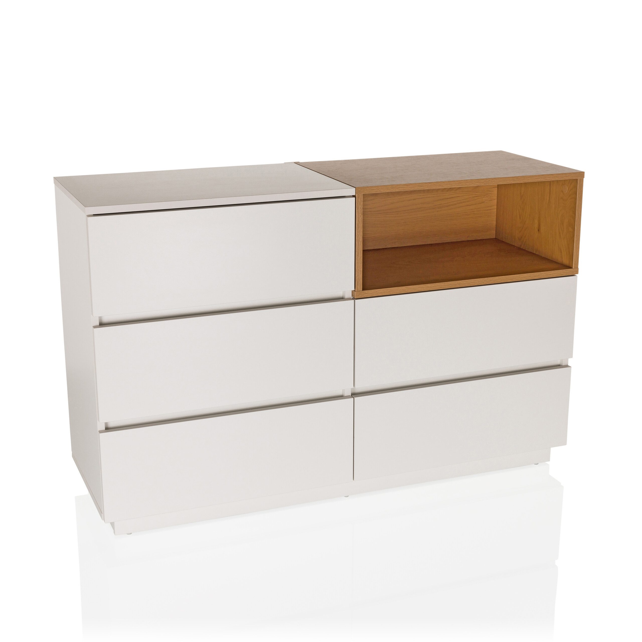 hjh LIVING Sideboard MELMO S Kommode H/B/T: 76.0 x 120.0 x 40.0 cm, Kommode mit fünf Schubladen und einem offenen Fach, griffloses Design
