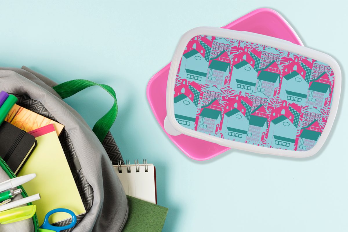 Muster (2-tlg), Snackbox, Kinder, Abstrakt Kunststoff Haus, Brotdose rosa Erwachsene, Lunchbox - für Kunststoff, Mädchen, - Brotbox MuchoWow