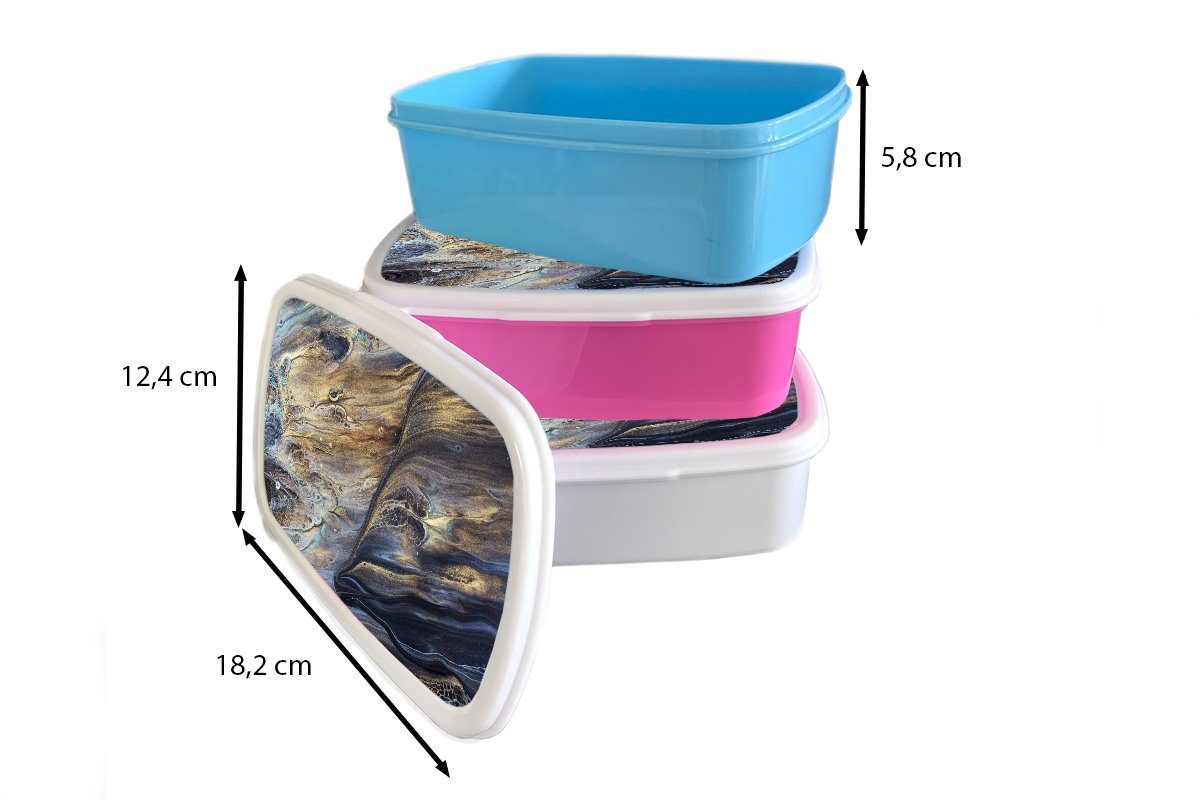 MuchoWow Lunchbox - für Marmoroptik, und Textur für Kunststoff, Mädchen Aquarell Brotbox Brotdose, Marmor Kinder - - Erwachsene, Gold (2-tlg), Jungs und - weiß