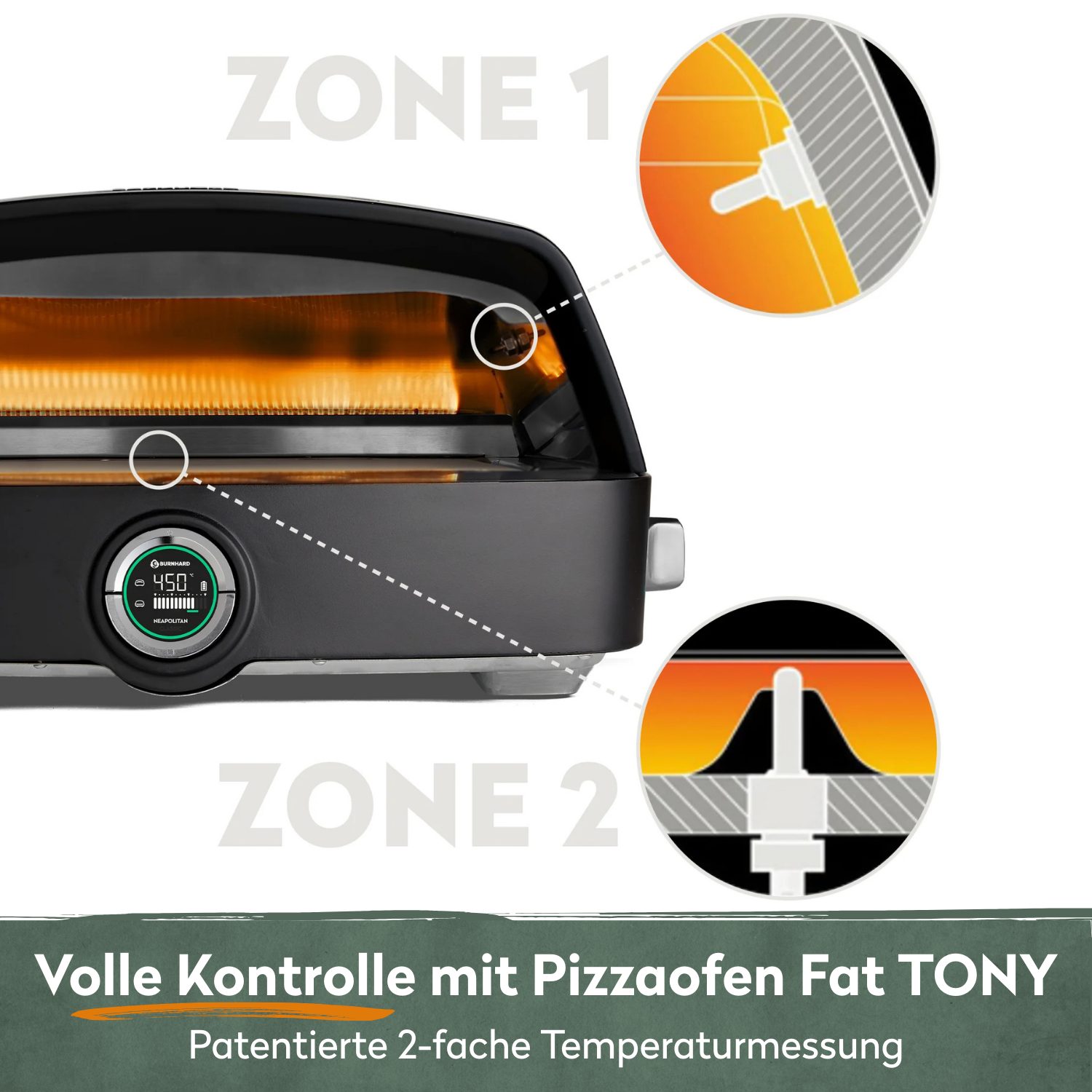BURNHARD® Gas-Pizzaofen Gas-Pizzaofen FAT TONY, Fat TONY, 450 °C, Tragbarer 8 kW Outdoor Ofen für Pizza, Cordierit-Pizzastein 35 x 38 cm