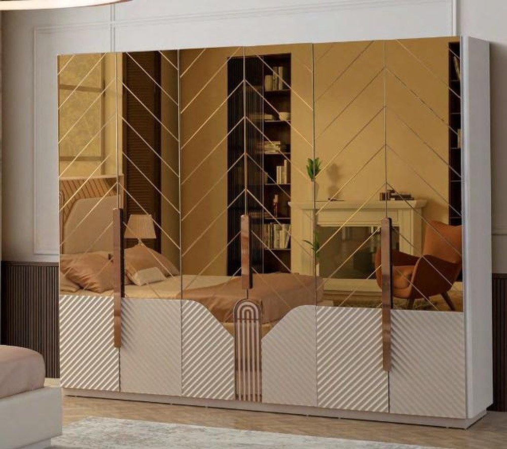 Kleiderschrank Eleganter Beiger Schrank für das Schlafzimmer mit 6 Türen