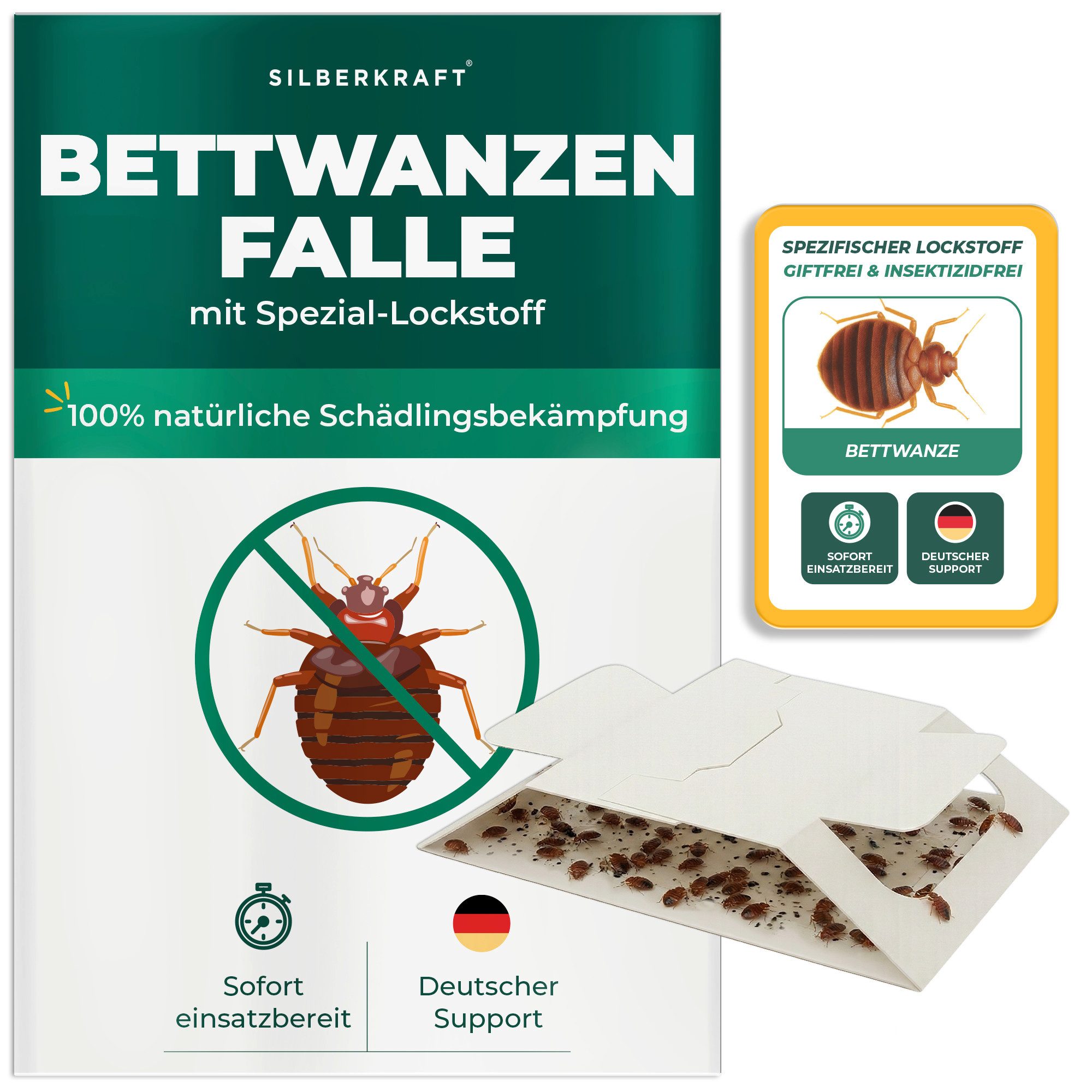 Silberkraft Insektenfalle Bettwanzenfalle – Universal-Klebefalle mit Lockstoff, Extrastarke Klebefläche, einfache Anwendung – Bild 3 von 5