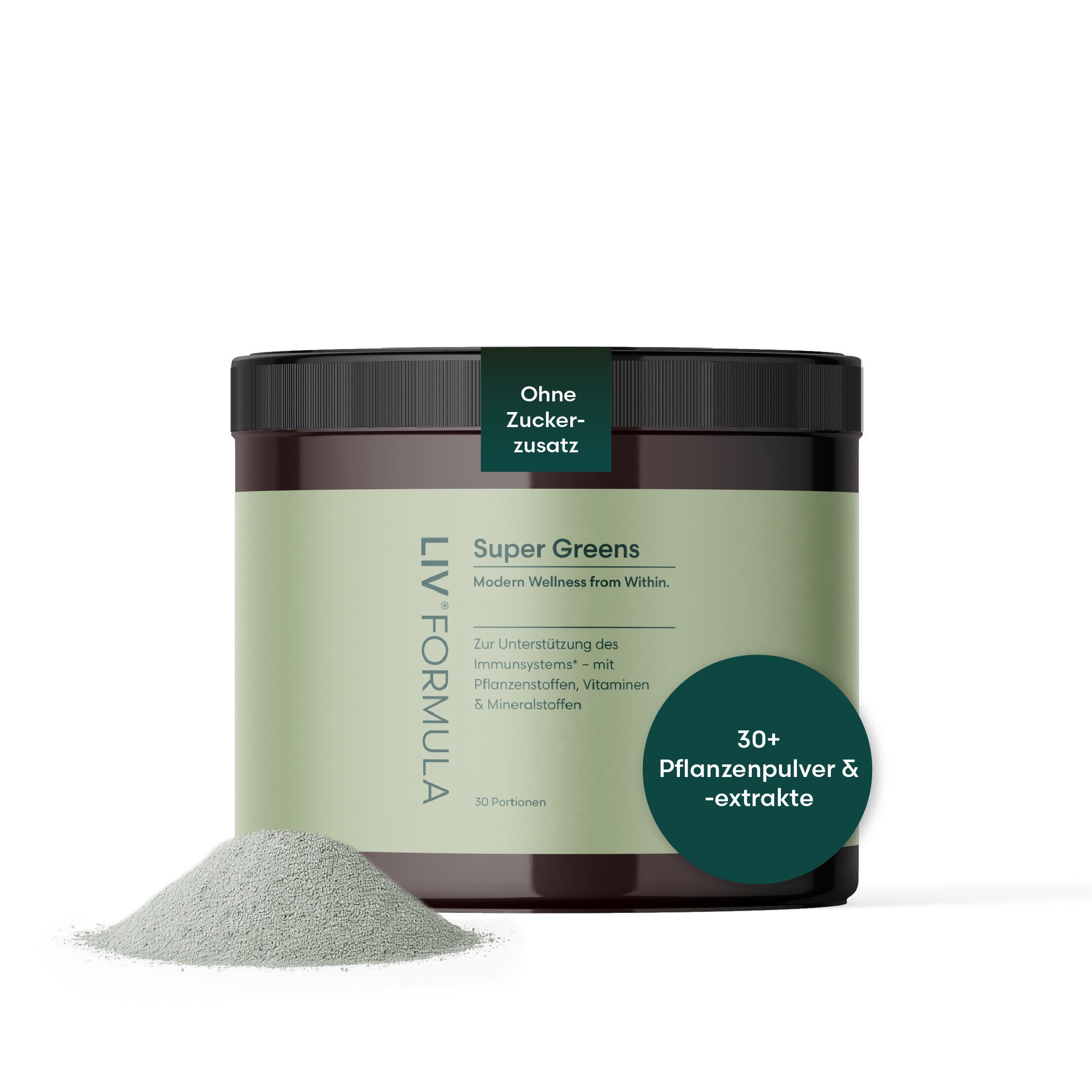 LIV Natural LIV Super Greens Nährstoff Basis, frisch minzig ohne Zucker Pulver, 330 g, 30 Pflanzenstoffe ohne Zucker, Süßstoffe, minziger Geschmack