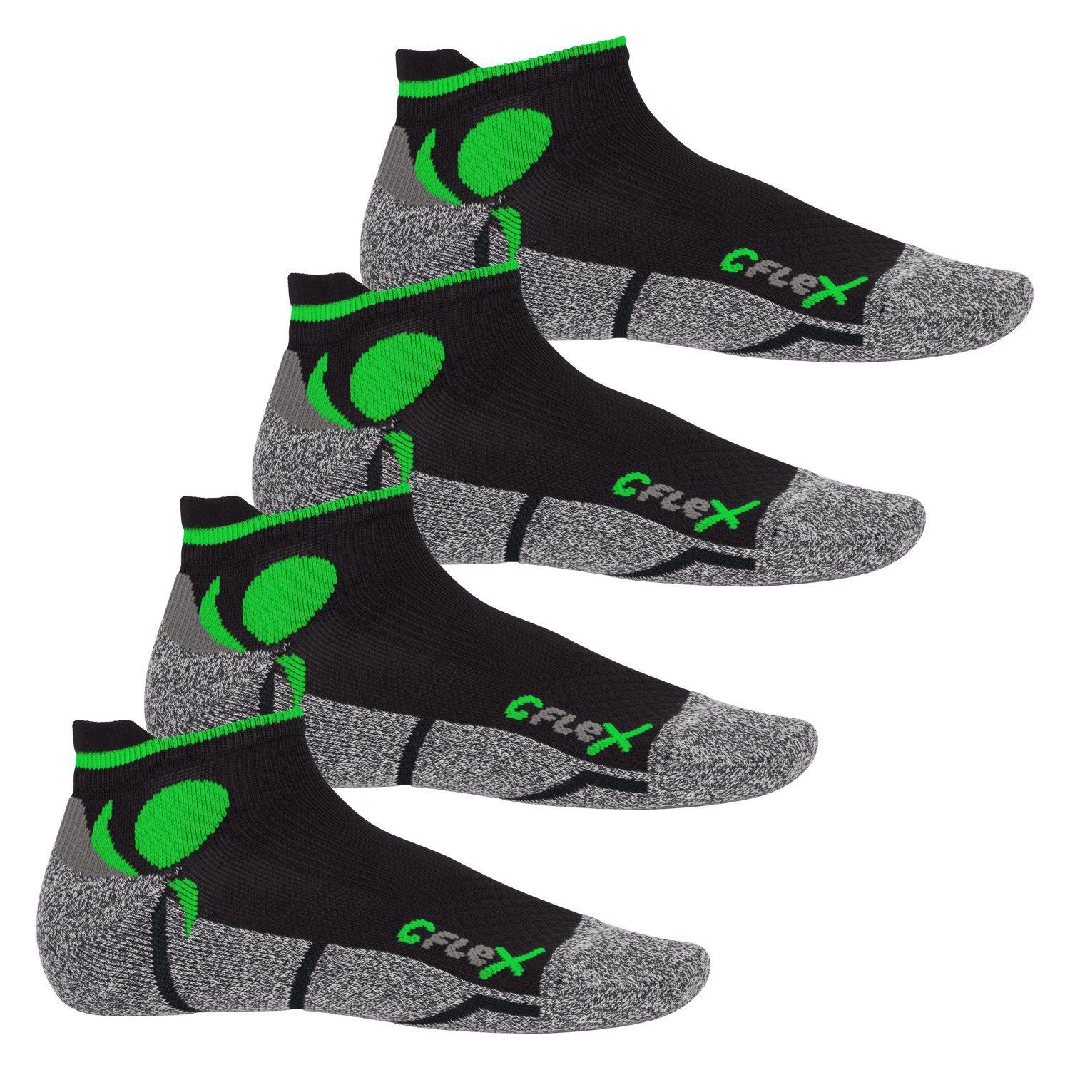 CFLEX Sportsocken Running Damen & Herren Sport Sneaker Socken (4 Paar) Laufsocken Schwarz/Grün