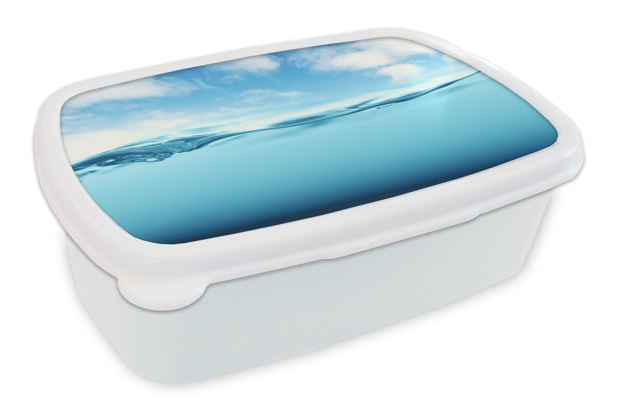 MuchoWow Lunchbox Meer - Wolken - Blau, Kunststoff, (2-tlg), Brotbox für Kinder und Erwachsene, Brotdose, für Jungs und Mädchen weiß