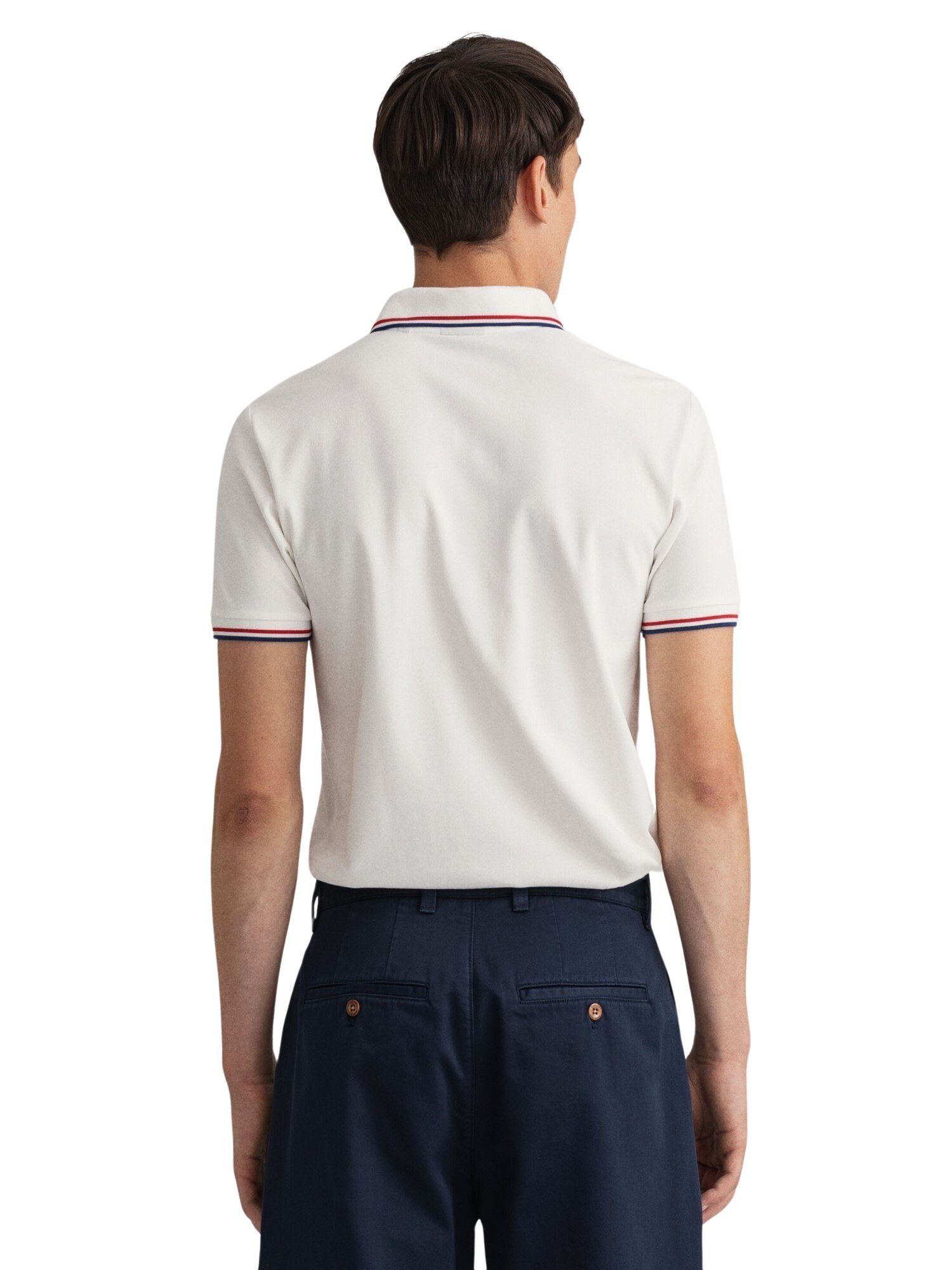Poloshirt Poloshirt Gant Piqué beige (1-tlg) mit Kontraststreifen Shirt Rugger