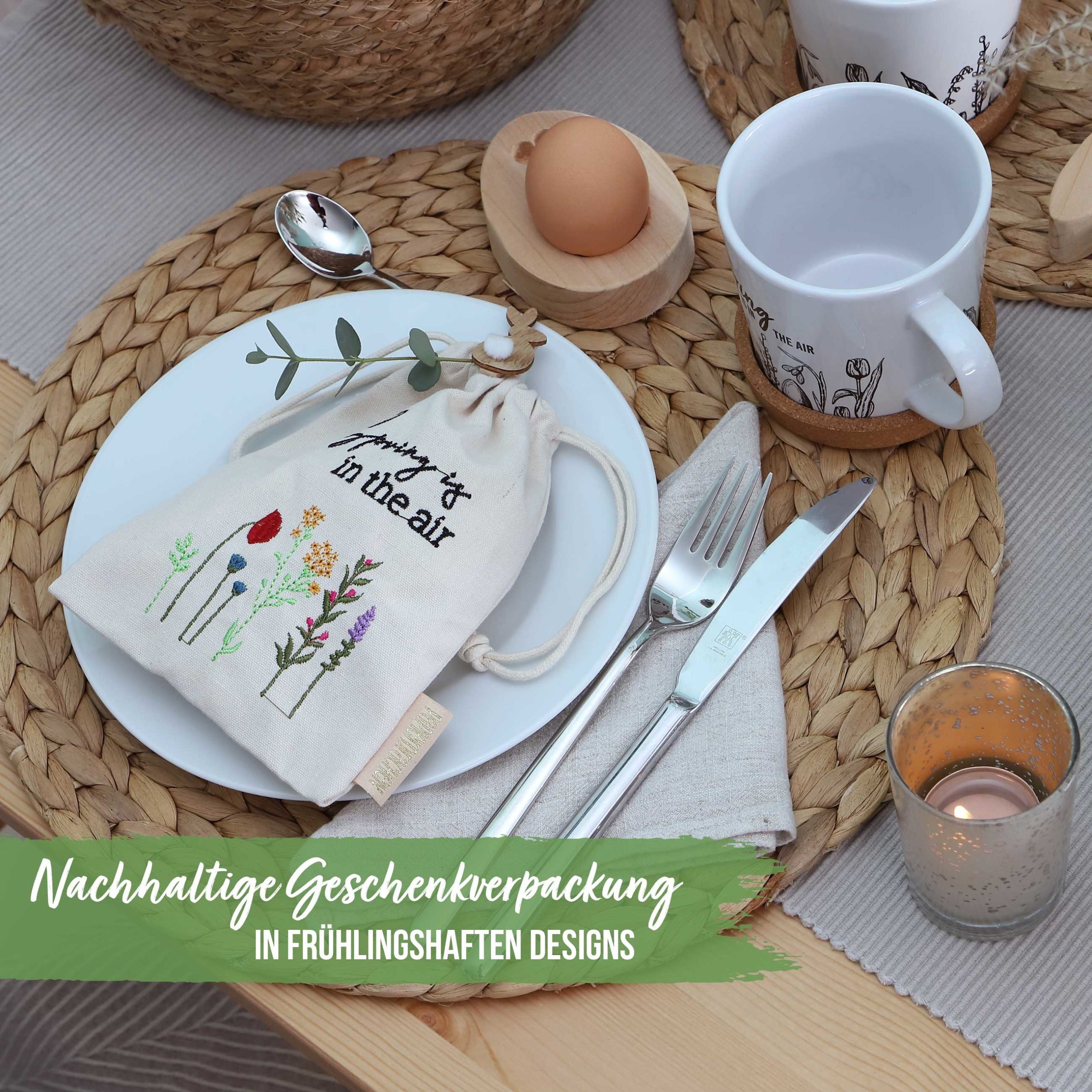 PAPIERDRACHEN Osternest Leinensäckchen Ostern, zum Verschenken - wiederverwendbar