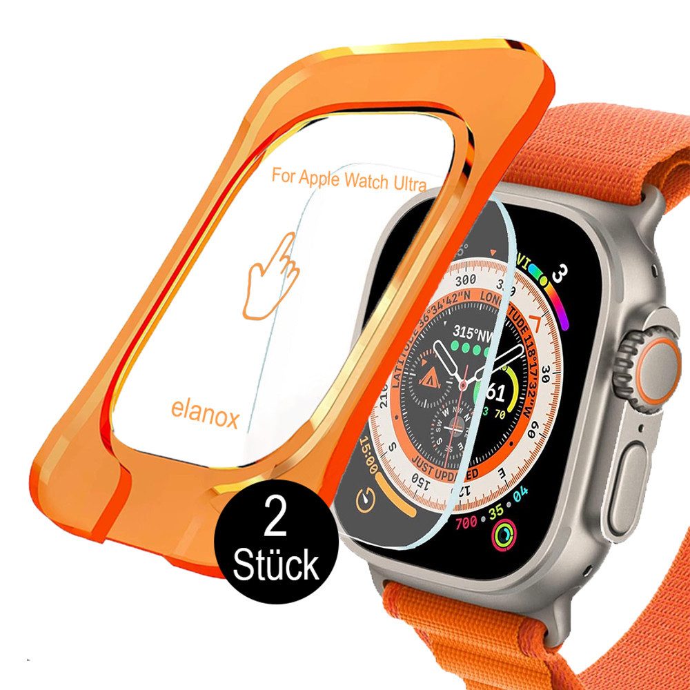 ELANOX Displayschutzfolie 2 x 9H Schutzglas für Apple Watch Ultra 1 2 49 mm Displayschutzfolie für Apple Watch Ultra / Ultra 2, 2xSP-Ultra, Hartglas, Schutzglas
