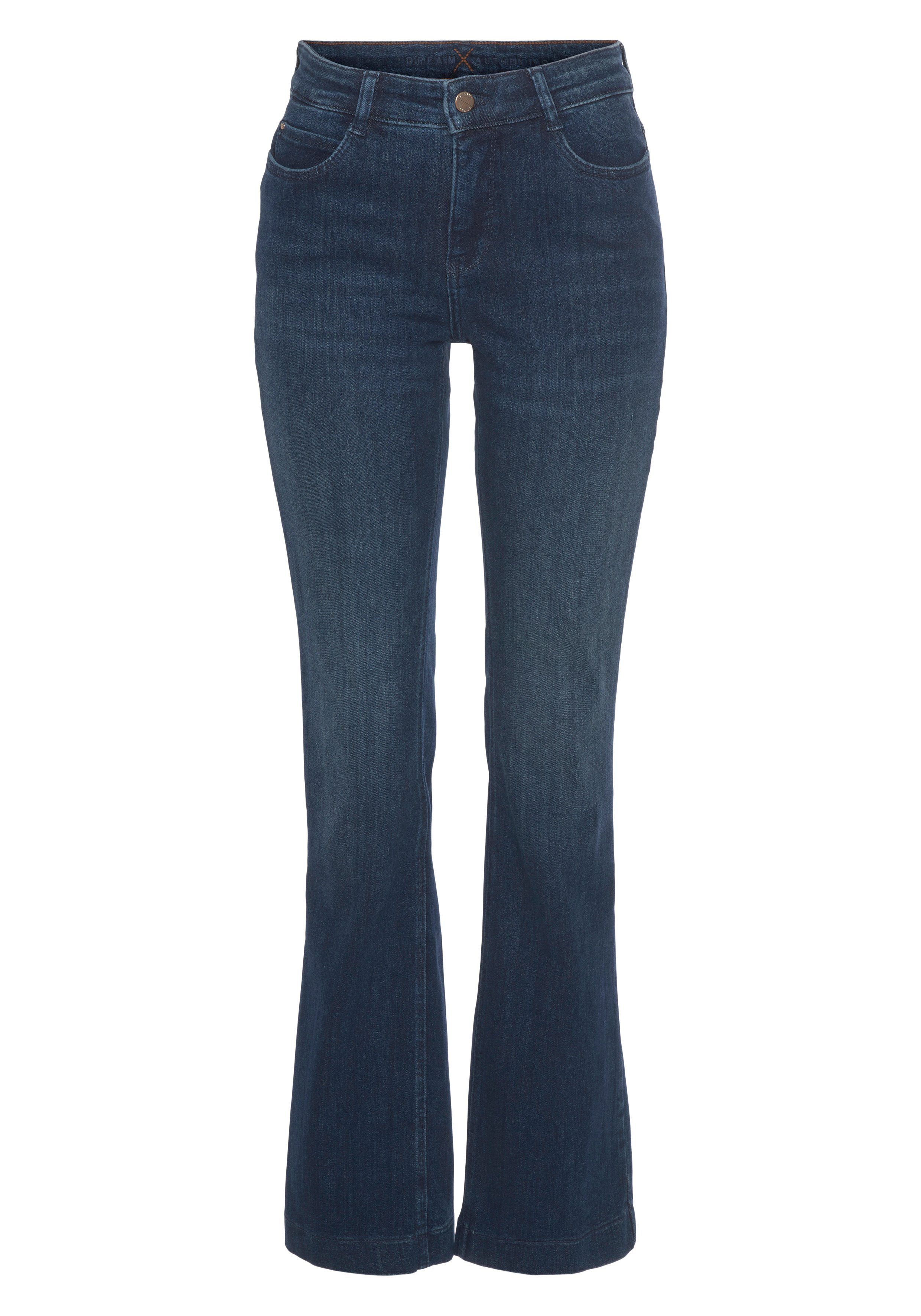 MAC Bootcut-Jeans Dream-Boot Gerade mit dark wash Bein geschnitten leicht authentic ausgestelltem cobald blue