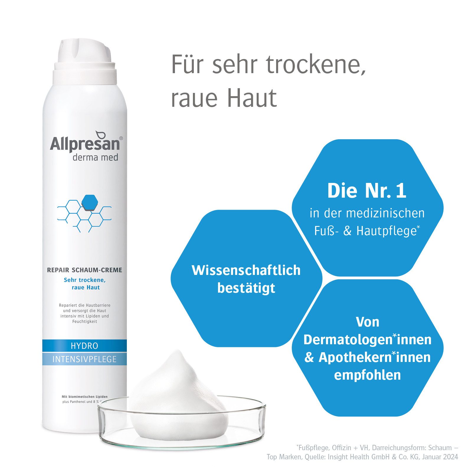 Allpresan Hautcreme Allpresan hydro Repair Schaum-Creme Körper 200ml Reparierende, 1-tlg., medizinische Pflege f. sensible, empfindliche, trockene, gereizte Haut