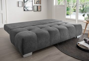 luma-home Schlafsofa 17211, mit Bettkasten 205 cm breit, attraktive Steppung, Federkern, Bettfunktion, Bezug Mikrofaser, Grau