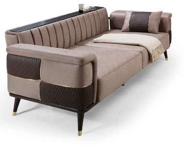 Casa Padrino Schlafsofa Luxus Schlafsofa Braun / Dunkelbraun / Gold 225 x 94 x H. 83 cm - Modernes Wohnzimmer Sofa - Wohnzimmer Möbel