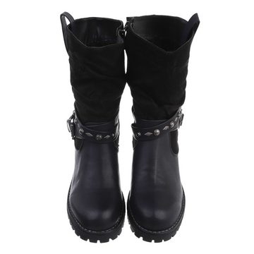 Ital-Design Damen Bikerschuhe Western Stiefelette Blockabsatz Western- & Bikerboots in Schwarz