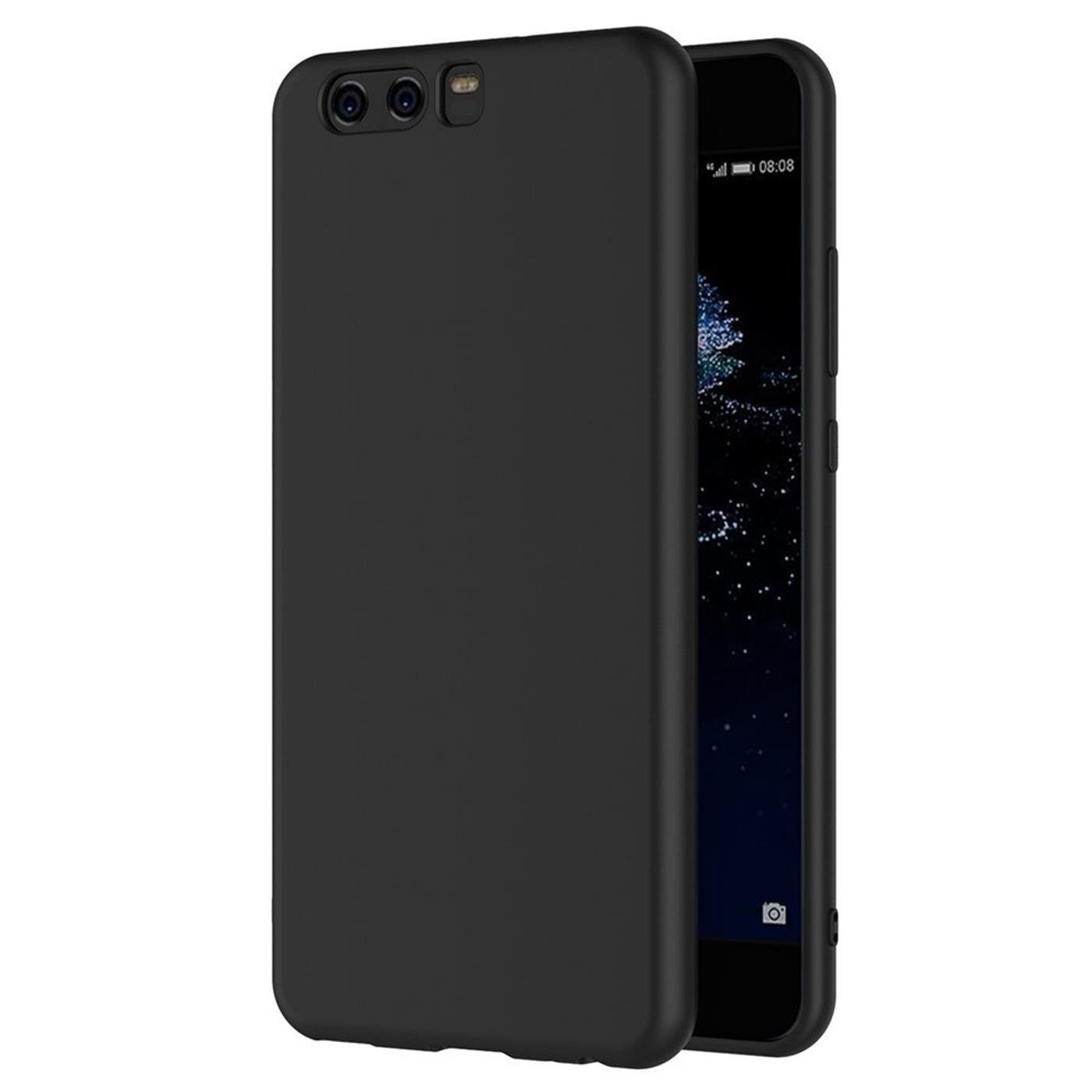 CoolGadget Handyhülle Handy Schutzhülle für Huawei P10 matt schwarz 5,1 Zoll, Silikon TPU Hülle Schutz Tasche Cover schlicht Slim Case