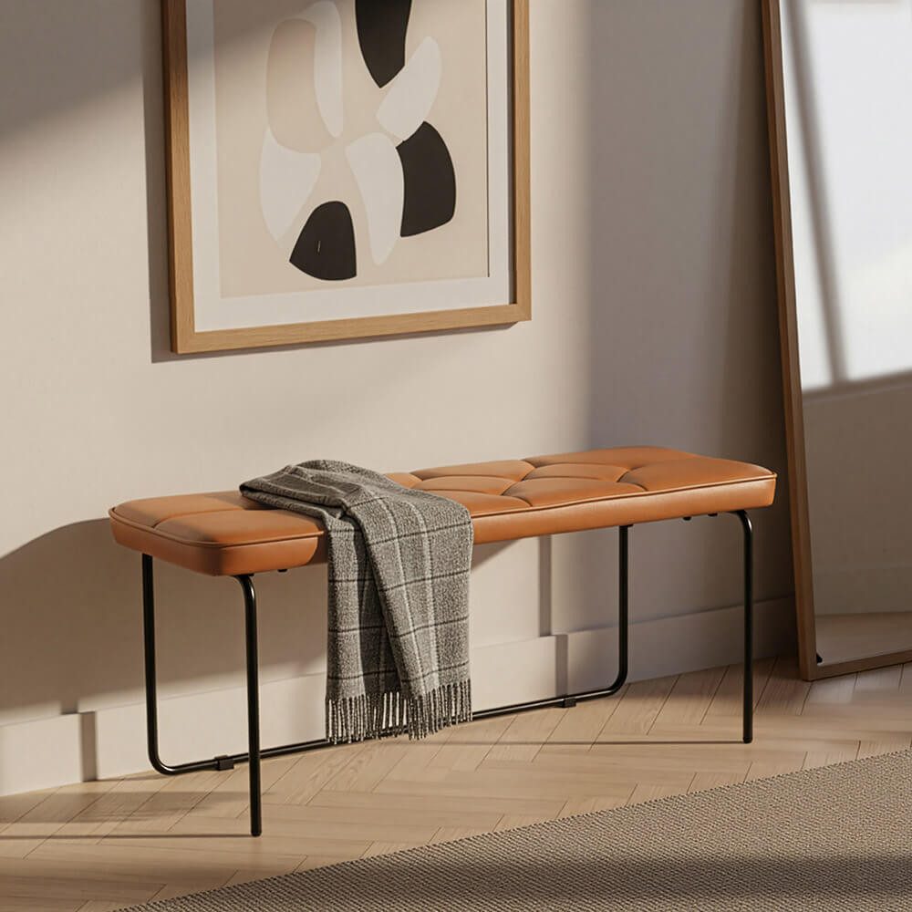 HOME DELUXE Bank GINO, Edle Lederoptik, Retrobank, Sitzbank in warmem Cognac-Ton