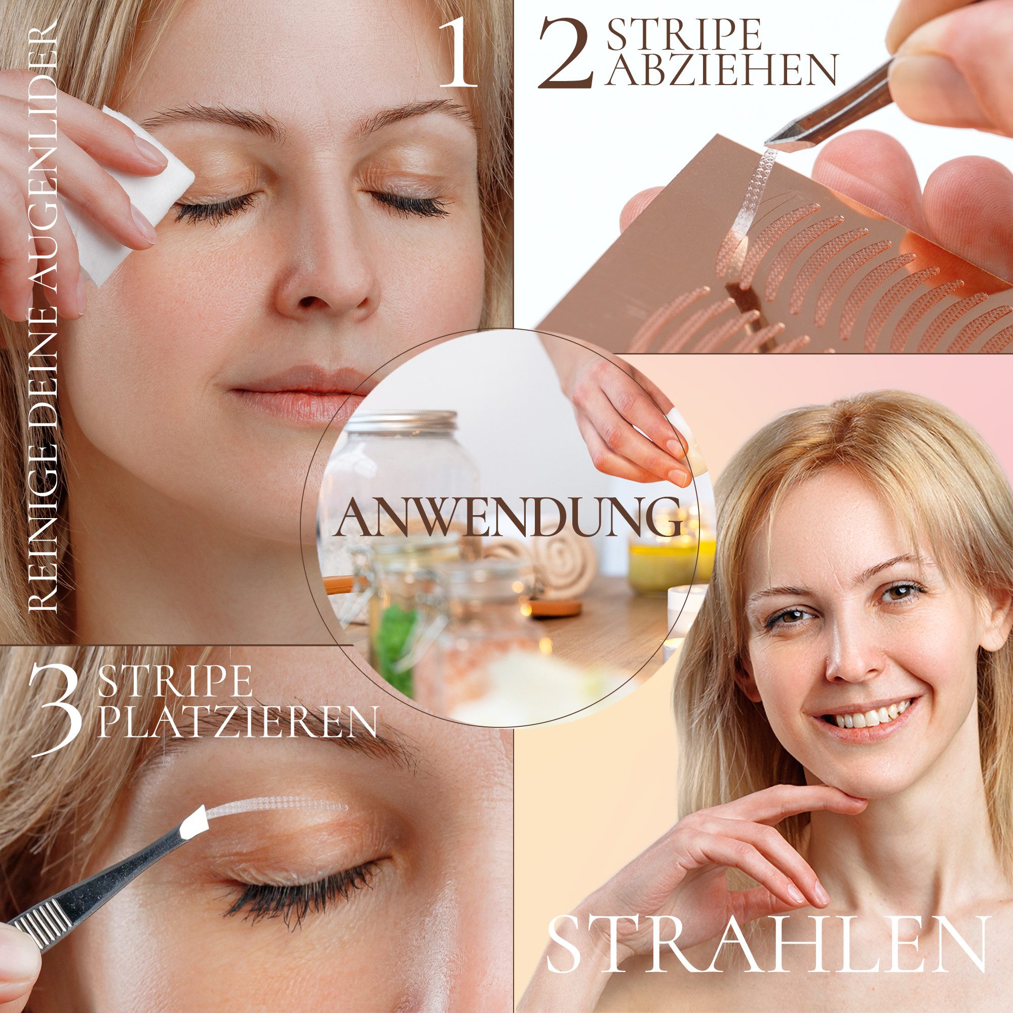 Venicce Love Augenlid-Tape Augenlid Stripes gegen Schlupflider und hängende Augenlider ohne OP (144-St) Augenlid Tapes zur optischen Verschönerung der Augenpartie