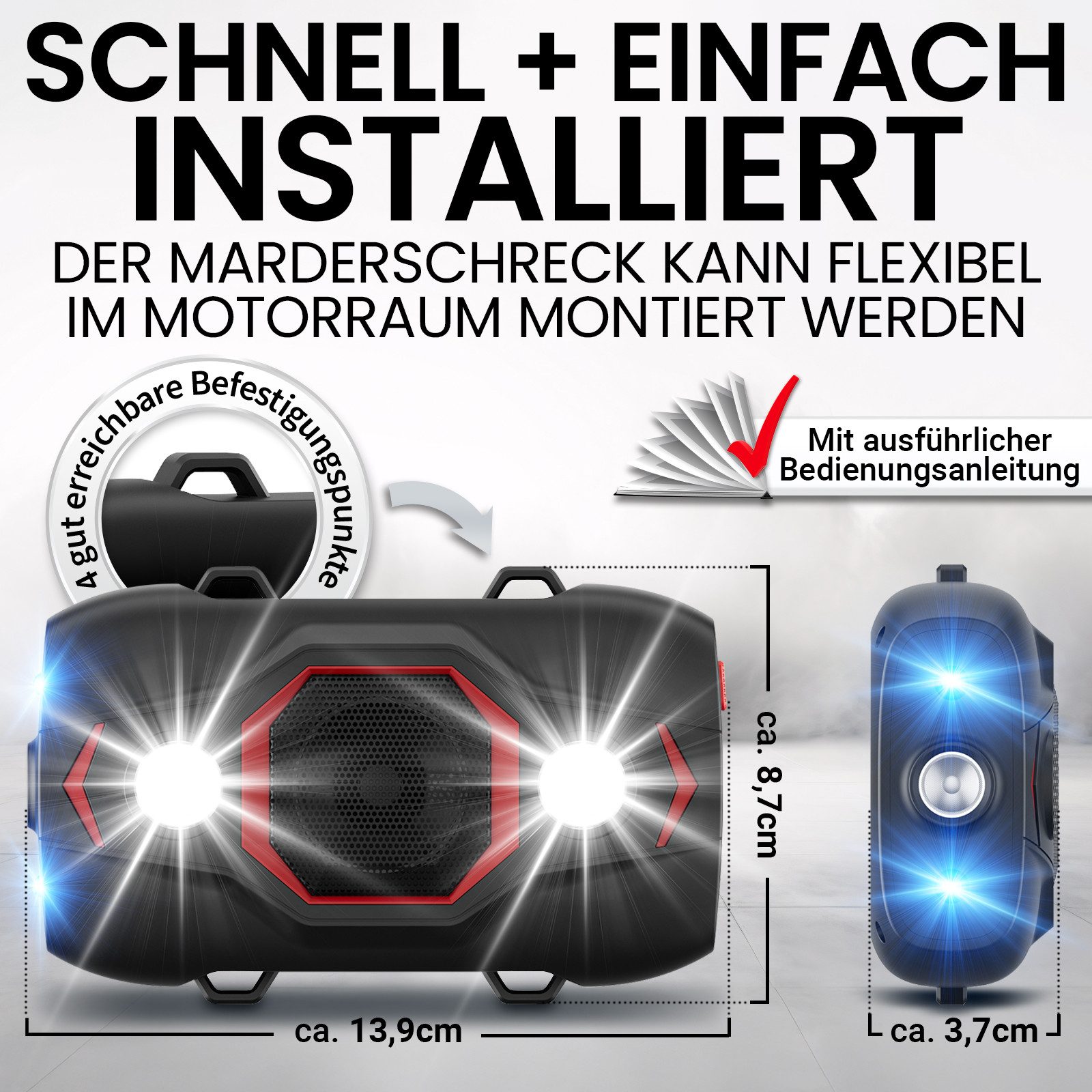 HEIMWERT Ultraschall-Tierabwehr Marderschreck Profi Ultraschall Marderschutz Auto, 1-tlg., Ultraschall Marderschutz für sofortigen Erfolg, 2 Wege Marder Abwehr  – Bild 5 von 5
