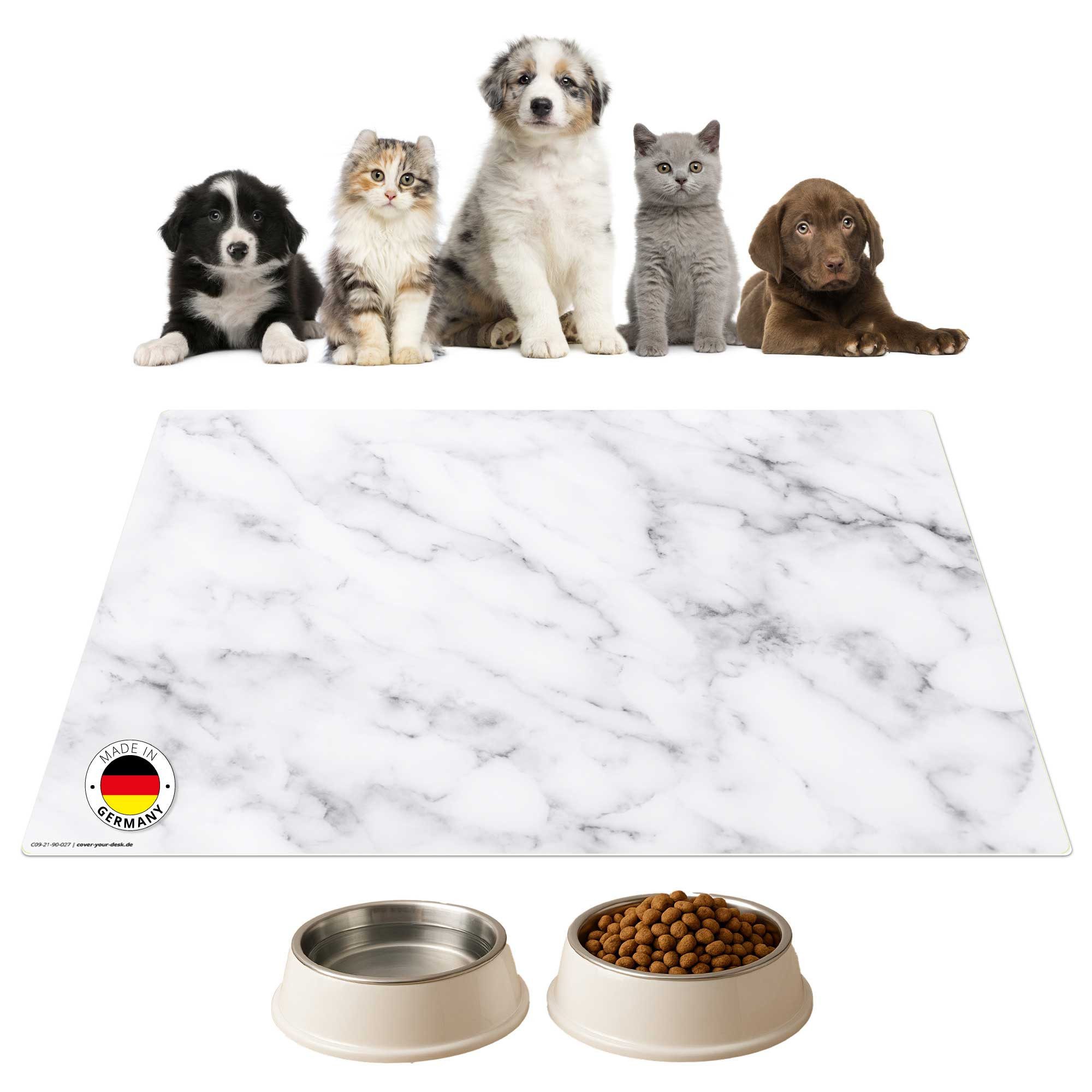 cover-your-desk.de Napfunterlage für Hunde & Katzen „Prachtvoller Weißer Marmor“ - aus Premium-Vinyl, 1-St., rutschhemmend, abwaschbar, reißfest, Made in Germany