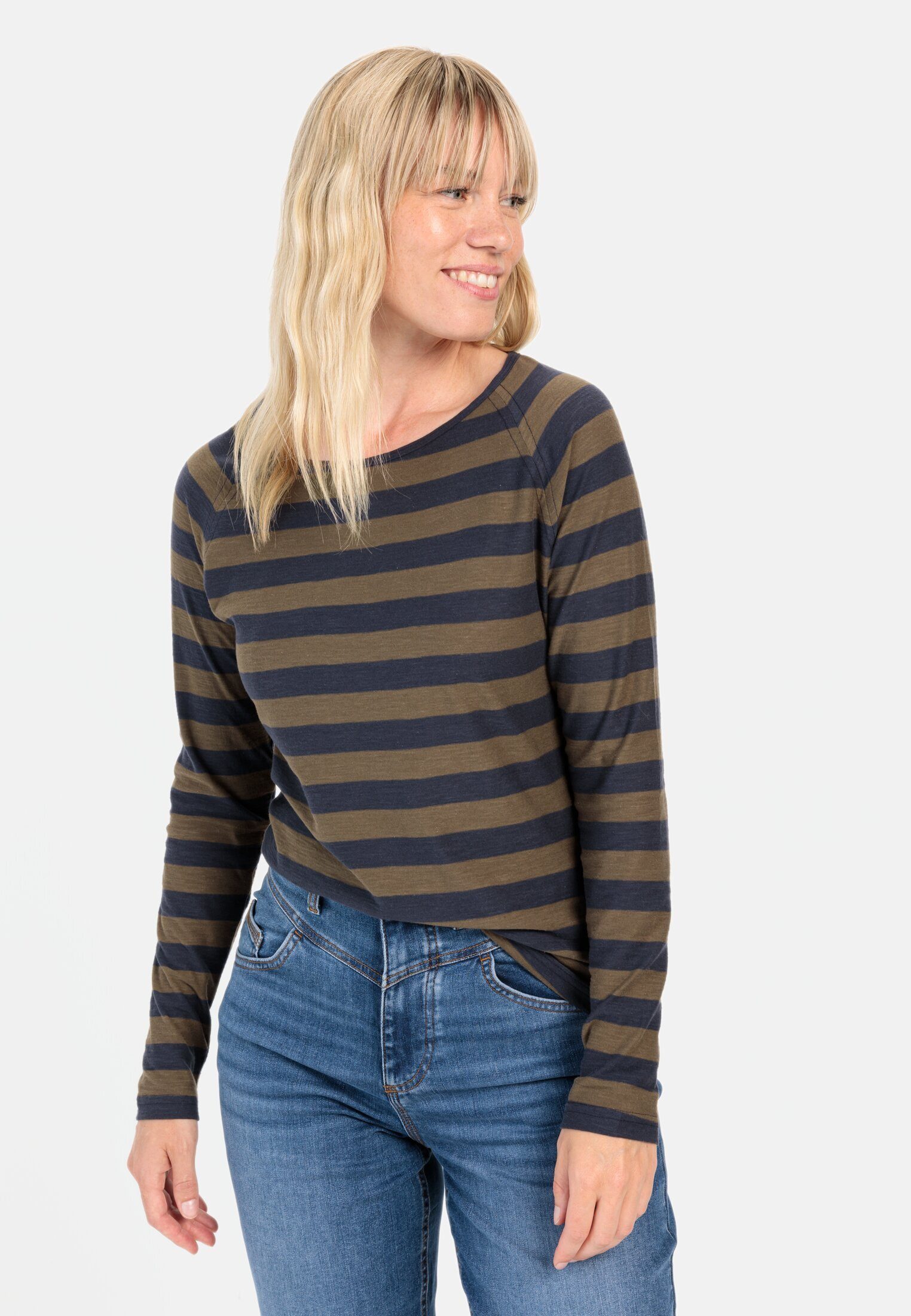 camel active Langarmshirt aus reiner Baumwolle Langarm Rundhals