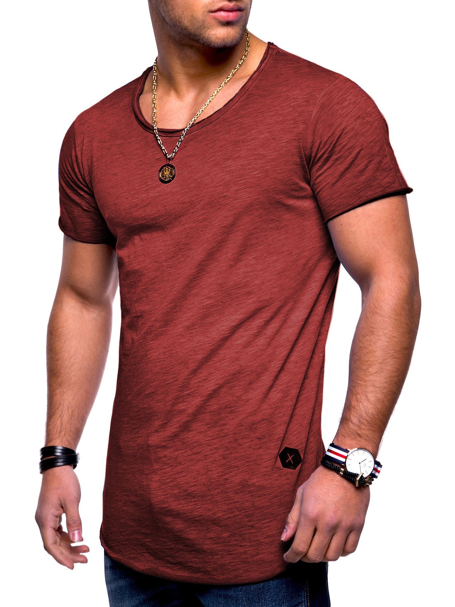 behype T-Shirt DUST (1-tlg) mit Rundhals-Ausschnitt bordeaux
