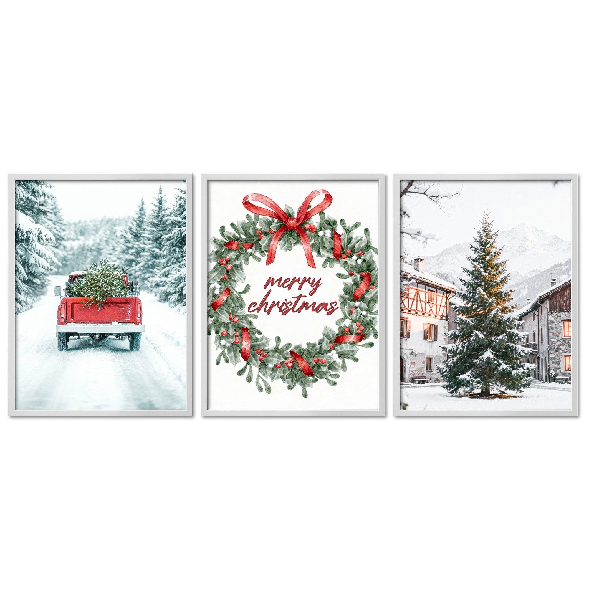 ARTFAVES Bilder-Collage Poster Set Merry Christmas I mehrteilige Bilderwand I Wandbilder Weihn, (Wandbilder modern, 3 St)