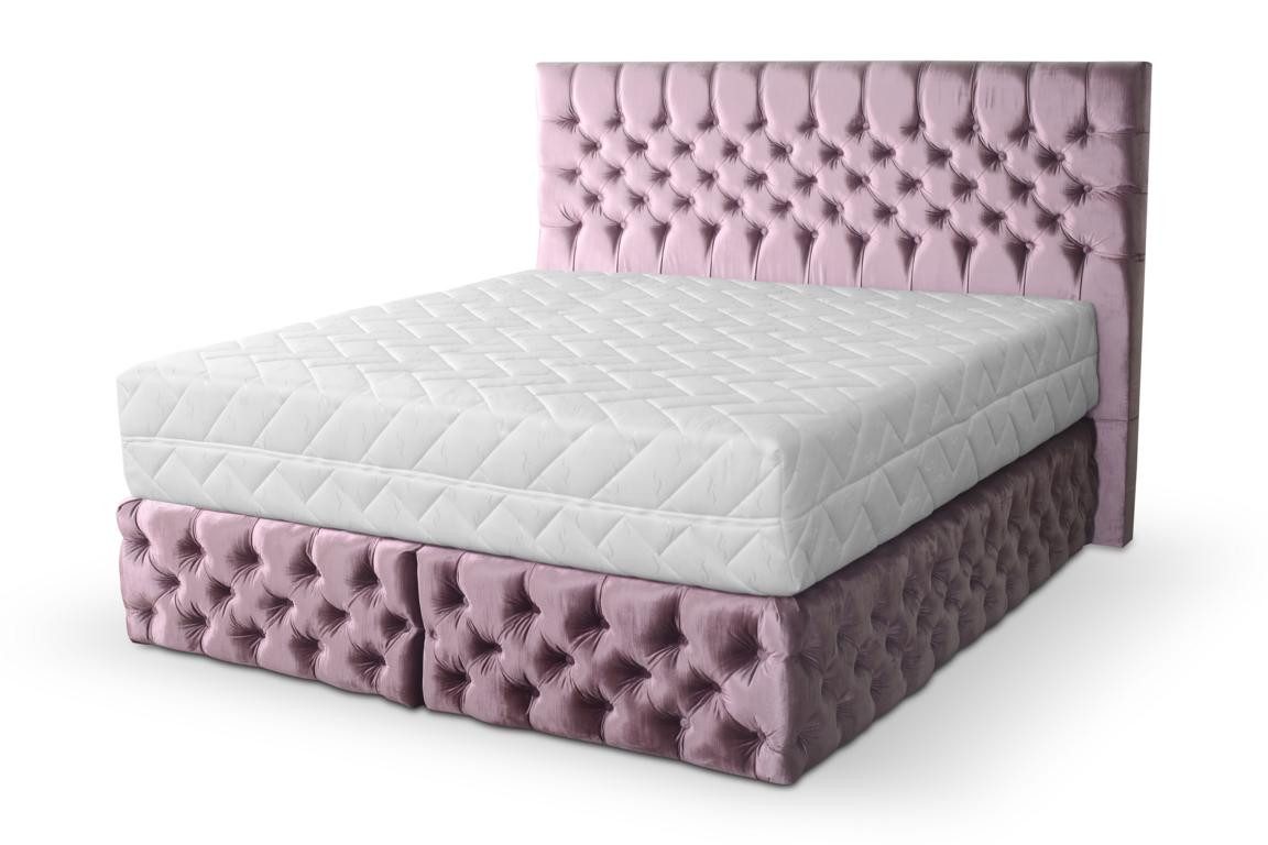 JVmoebel Boxspringbett Chesterfield Doppelschlafzimmer aus Holz mit Polsterung in Rosa (1-St)