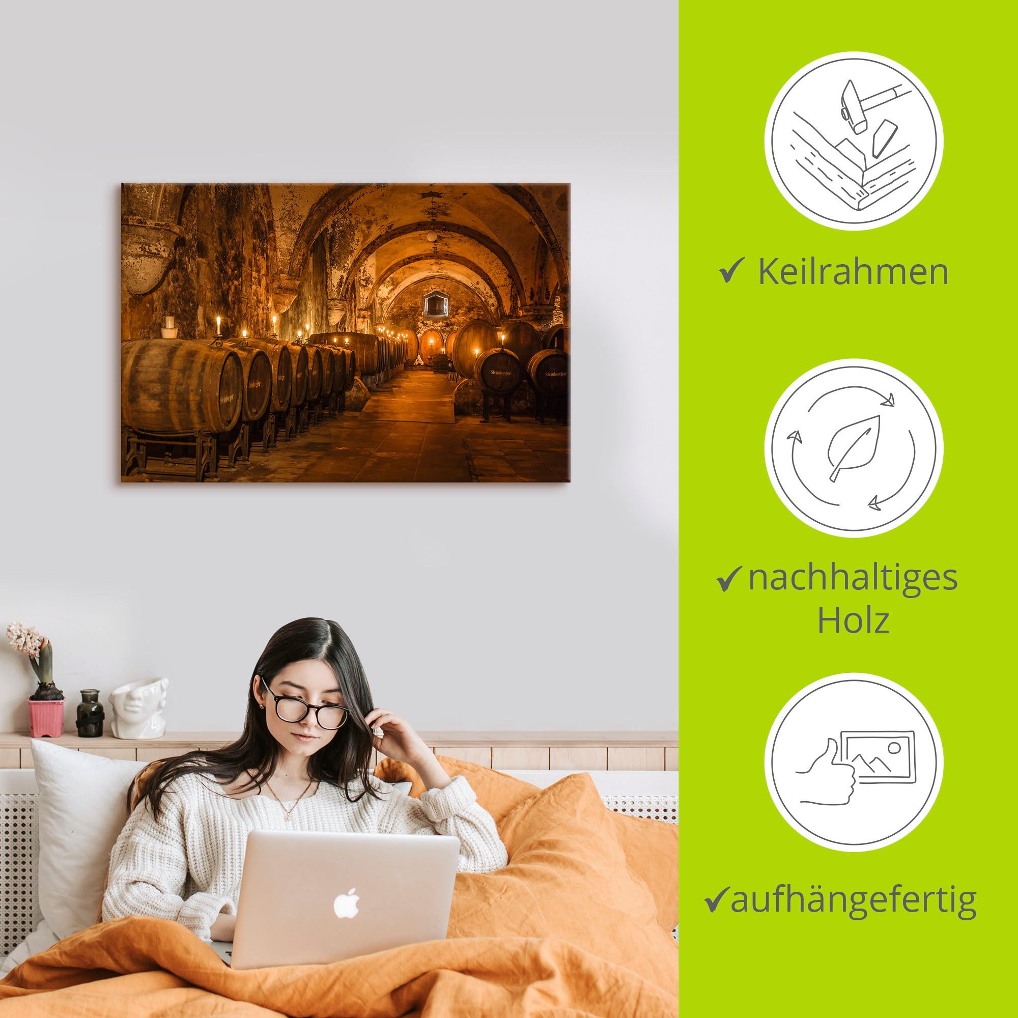 Artland Wandbild Historischer Weinkeller Eberbach, Wein Bilder (1 St), als Alubild, Leinwandbild in verschied. Größen