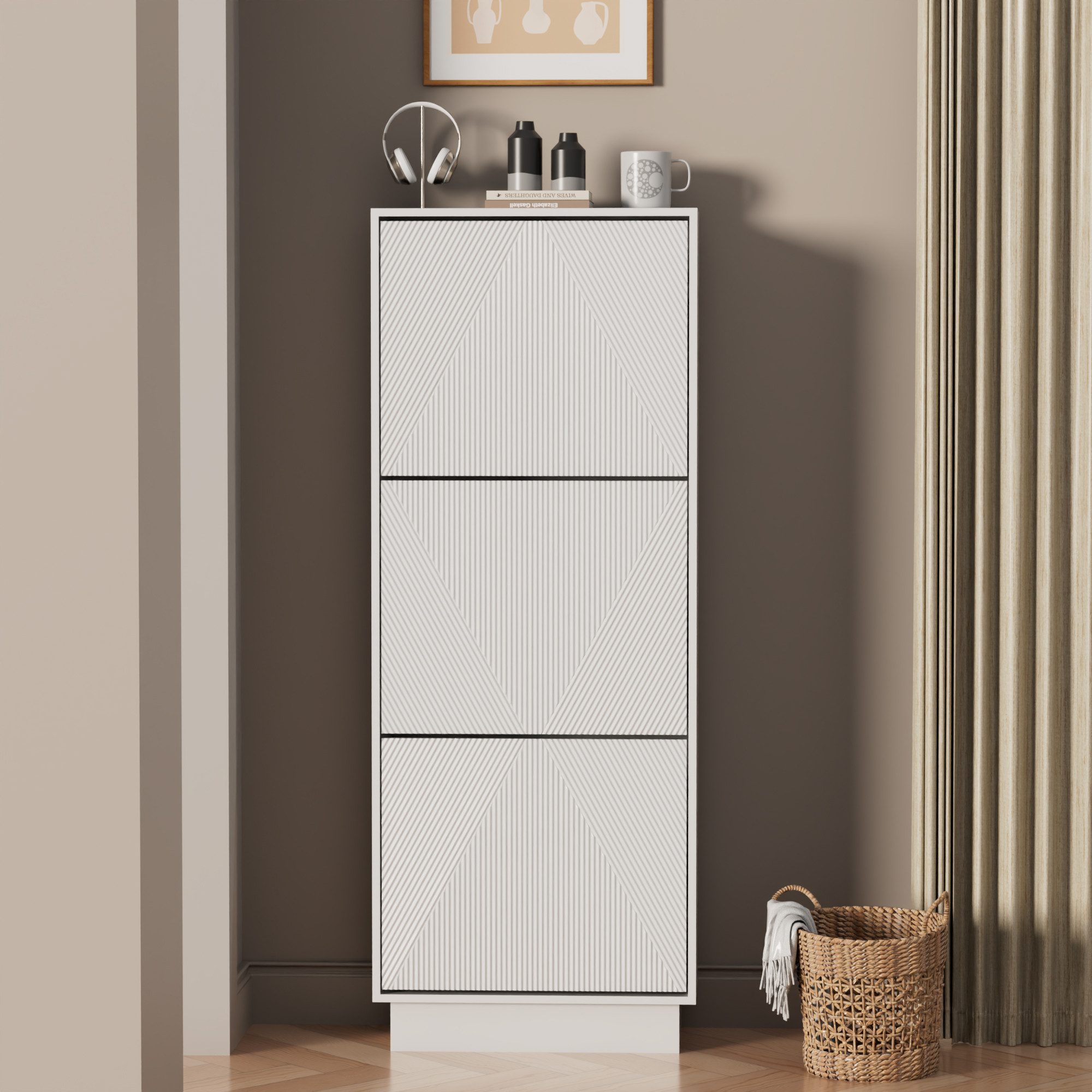 UEV Schuhschrank mit 3 Klappen Schuhregal hoch schmal (Schuhkommode,Anti-Ki günstig online kaufen