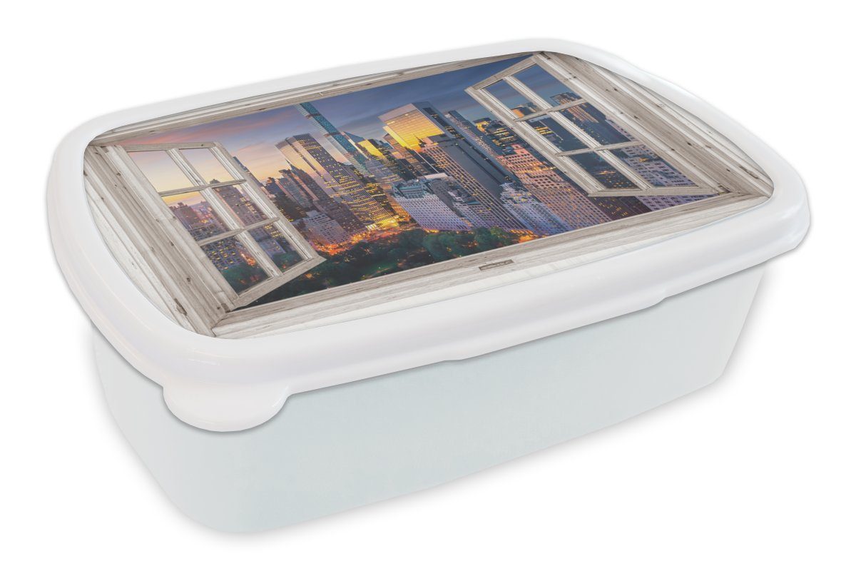 MuchoWow Lunchbox Ansicht - New York - Skyline, Kunststoff, (2-tlg), Brotbox für Kinder und Erwachsene, Brotdose, für Jungs und Mädchen weiß