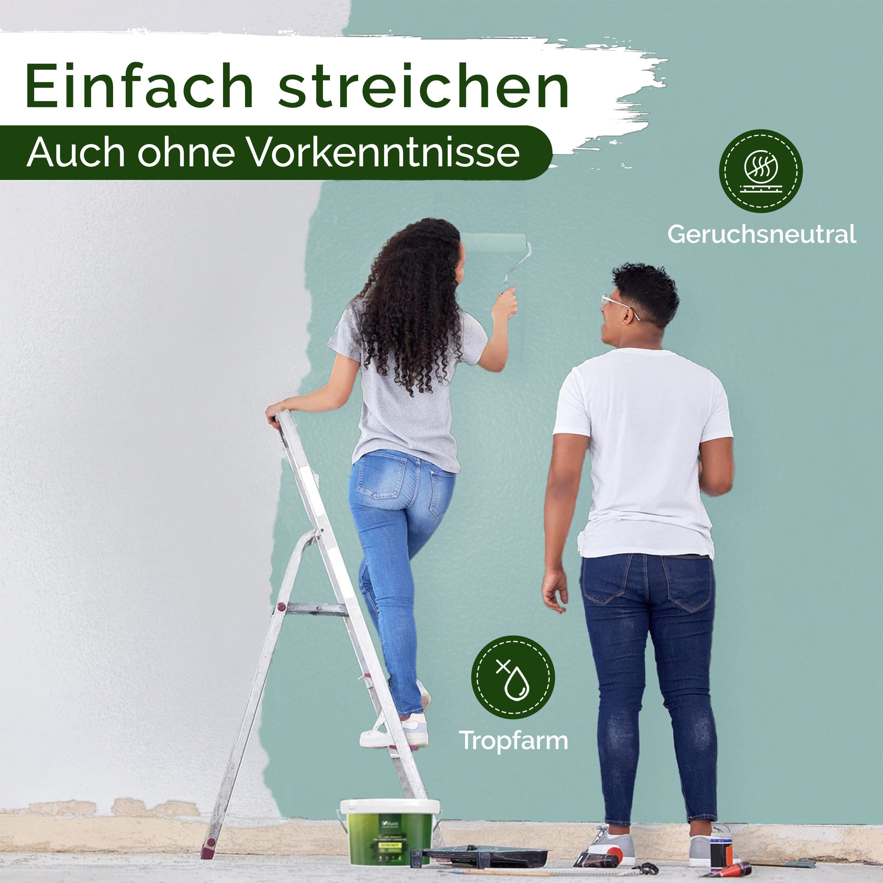 Veluxis Wandfarbe Veluxis® Wandfarbe Universal, Deckkraft-Klasse 1, Streifenfrei, tropfarm & VOC-frei