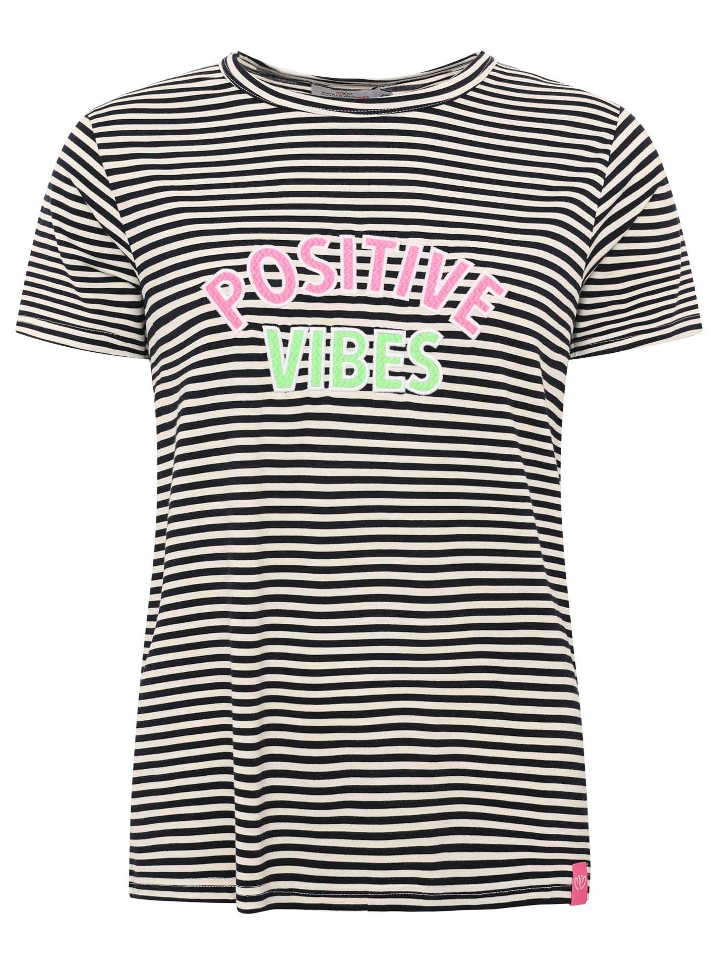 Zwillingsherz T-Shirt "Positive Vibes" gestickter Statement Schriftzug, Rundhals