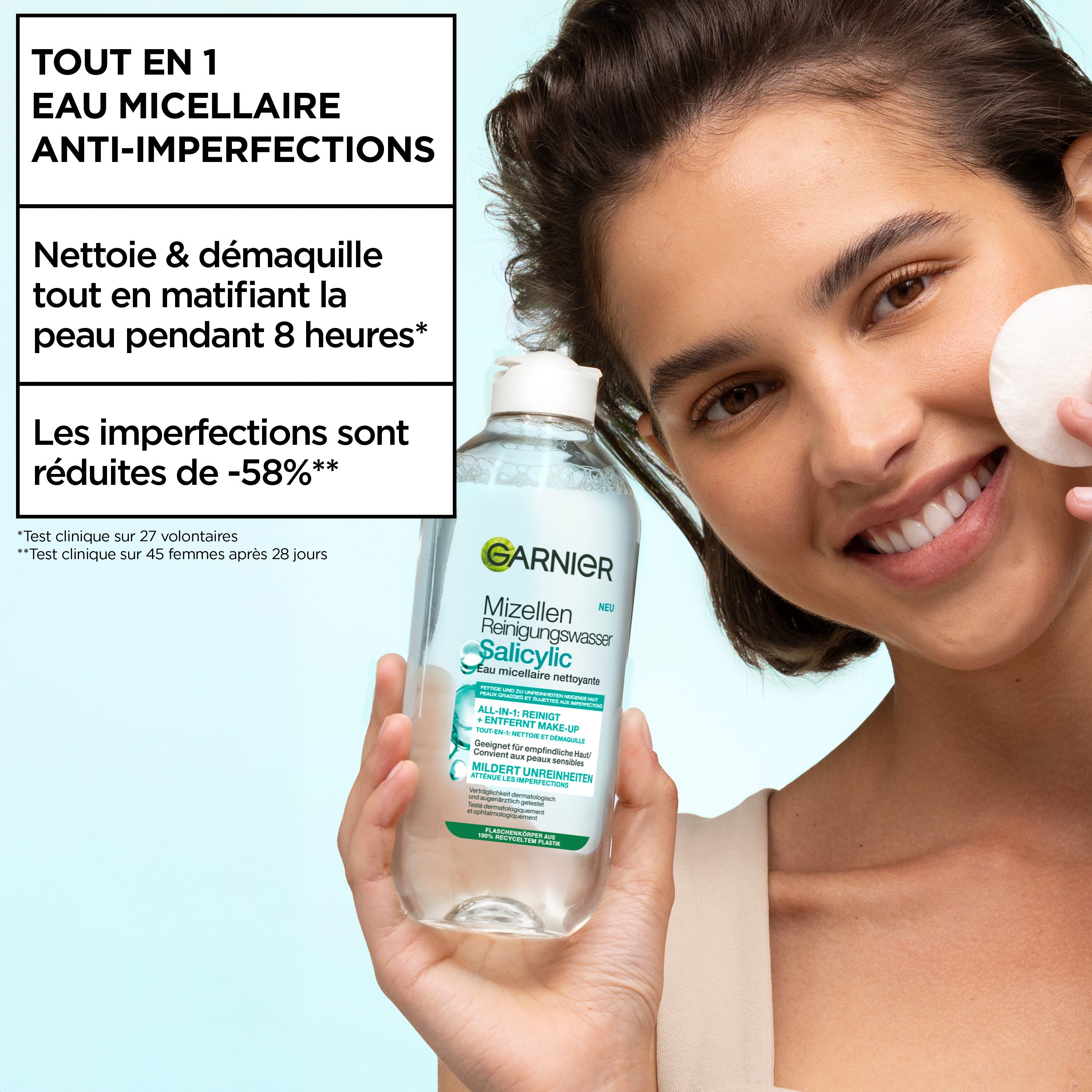 GARNIER Gesichtswasser GARNIER MIZELLEN REINIGUNGSWASSER SALICYLIC ALL-IN-1, mit Salicylsäure, für unreine und fettige Haut, flüssige Textur