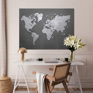 wandmotiv24 Leinwandbild Weltkarte, Querformat, Metall Landkarte, Textur, Weltkarten (1 St), Wandbild, Wanddeko, Leinwandbilder in versch. Größen
