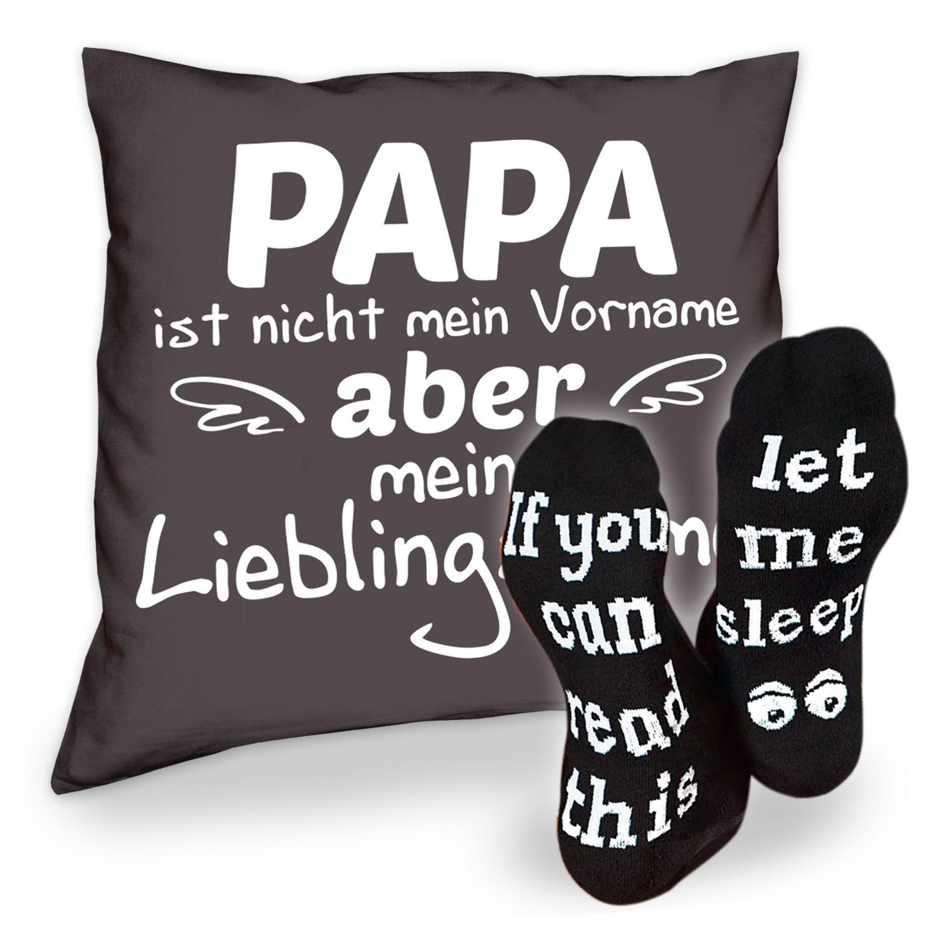 Geburstag Weihnachten Kissen Geschenk Papa anthrazit & Socken Soreso® Sleep, Dekokissen Lieblingsname Vatertag Sprüche