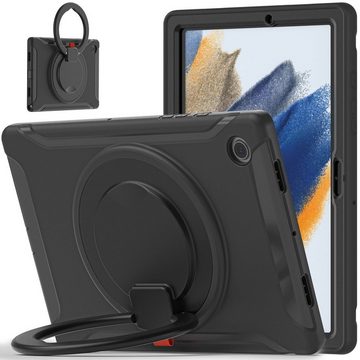 Wigento Tablet-Hülle Für Samsung Galaxy Tab A8 10.5 2021 X200 / X205 aufstellbare Outdoor Hybrid Schwarz mit Trage Gurt Tablet Tasche Etuis Cover Case Schutz Robust Neu