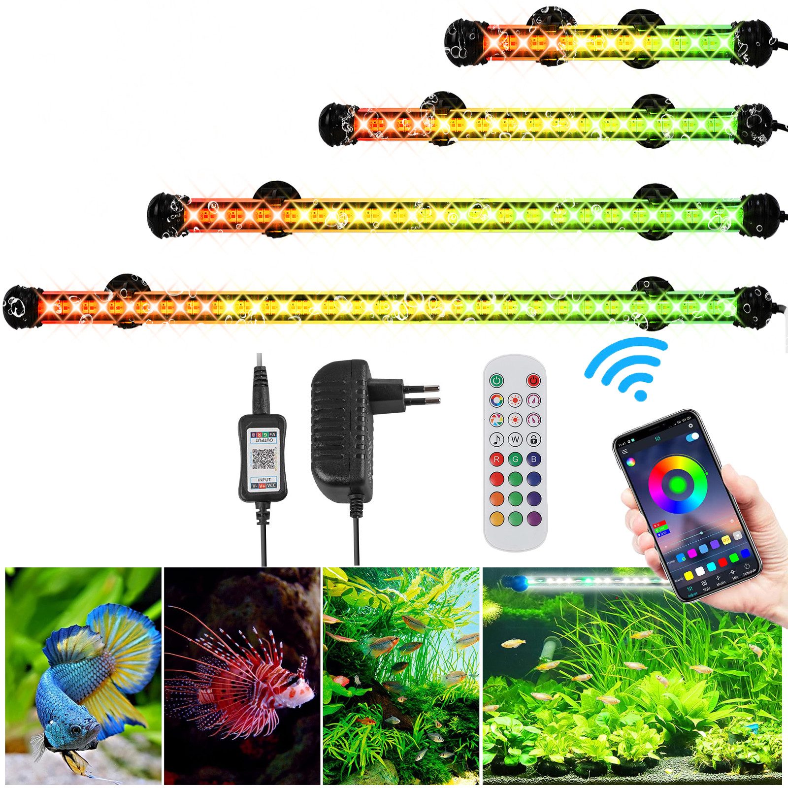 LED Aquariumleuchte 18-48cm LED Aquarium-Licht Unterwasserbeleuchtung,App & Fernbedienung