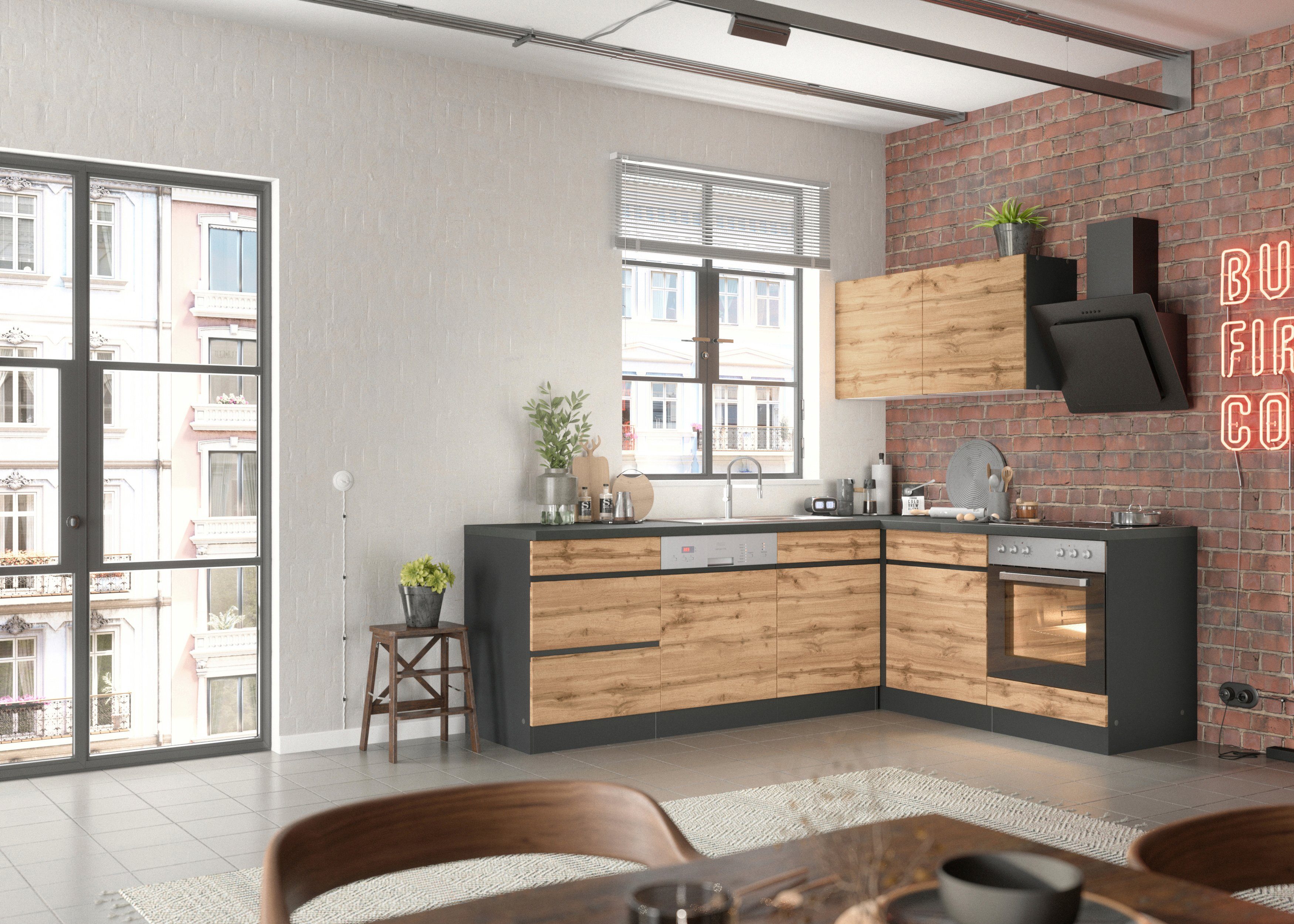 KOCHSTATION Winkelküche KS-Riesa, Stellbreite 240x180 cm, wahlweise mit oder ohne E-Geräte