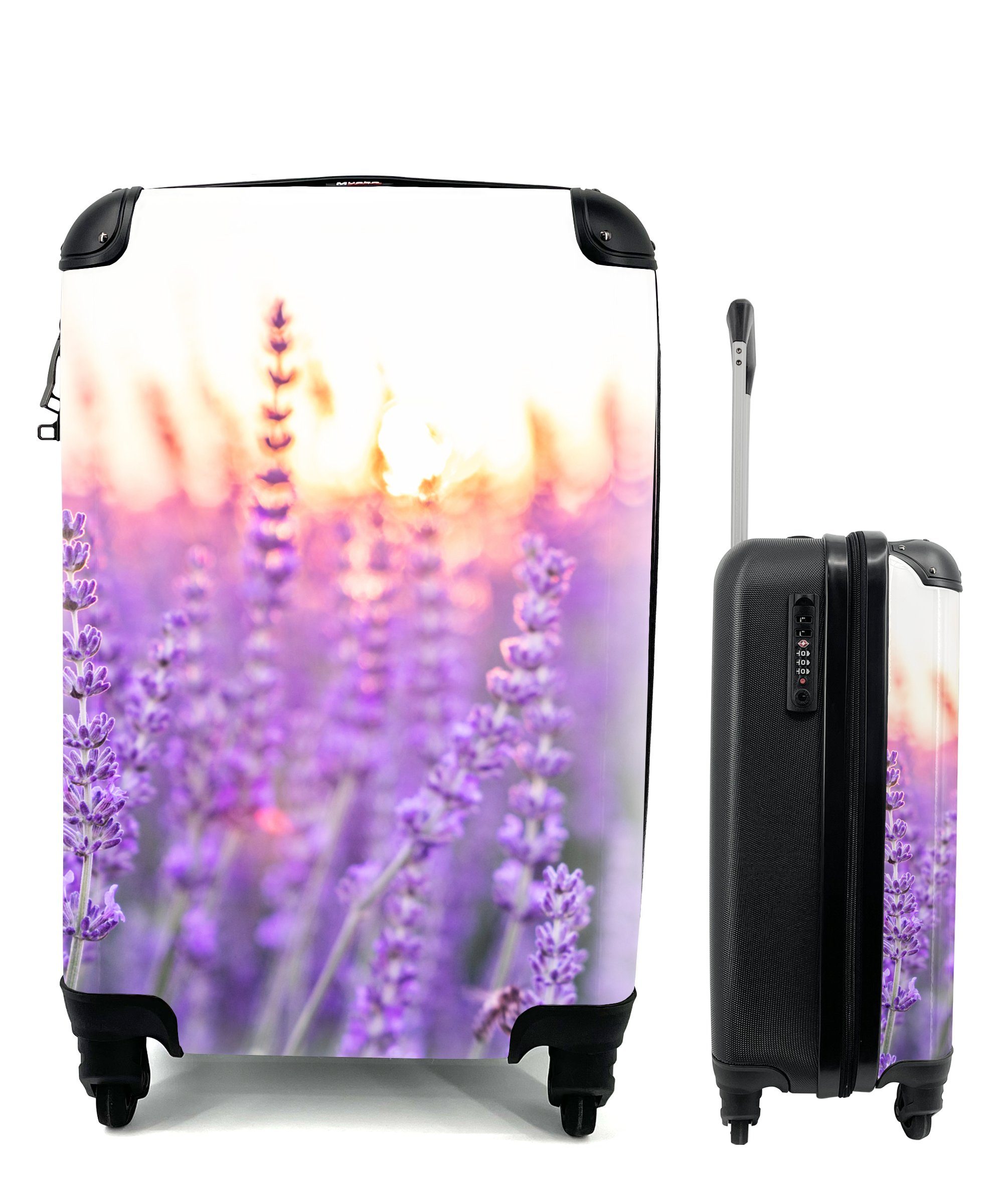 MuchoWow Handgepäckkoffer Lavendel - Nahaufnahme - Lila - Blumen, 4 Rollen, Reisetasche mit rollen, Handgepäck für Ferien, Trolley, Reisekoffer