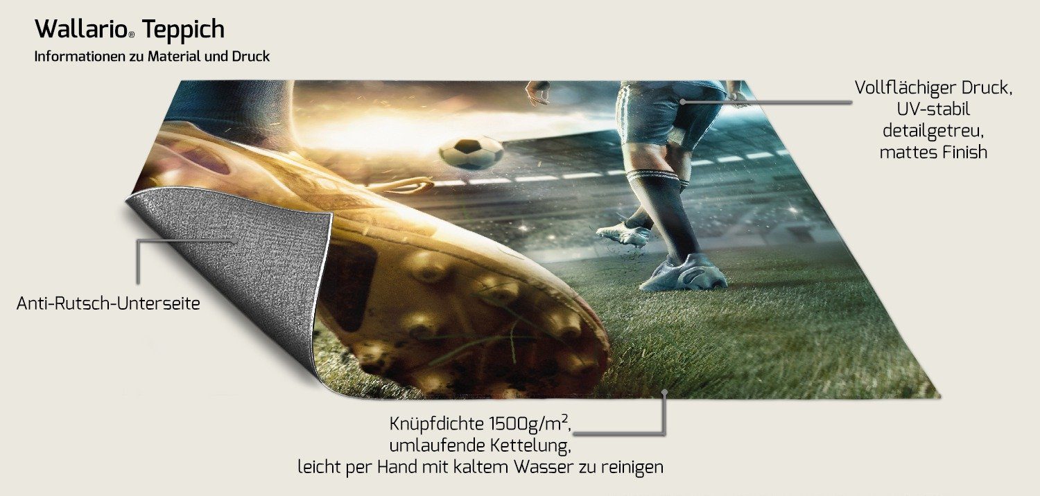 Wallario Teppich Fußball Goldschuh auf dem Feld, rechteckig, rutschfest