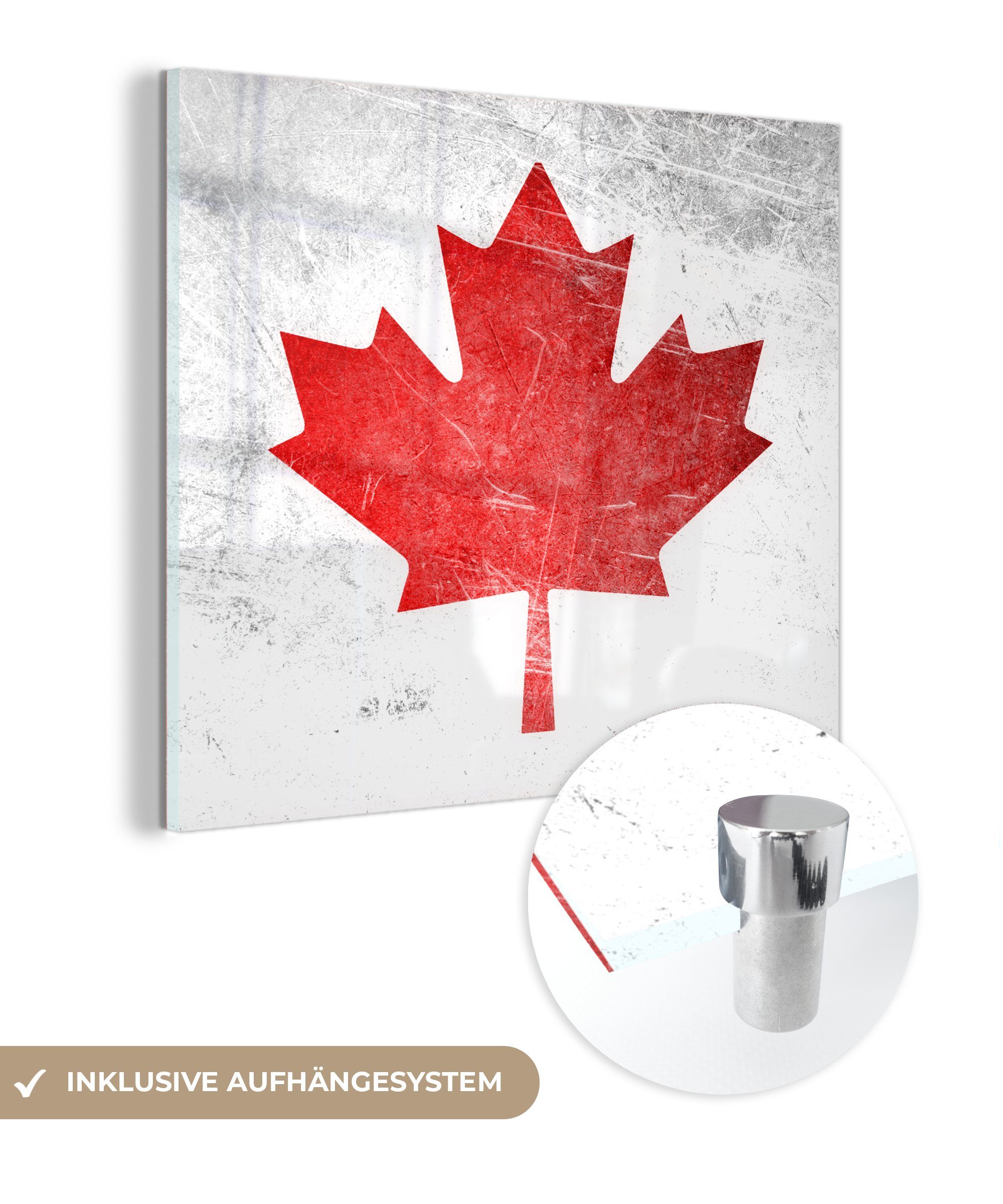MuchoWow Acrylglasbild Flagge von Kanada auf Edelstahl, (1 St), Glasbilder - Bilder auf Glas Wandbild - Foto auf Glas - Wanddekoration