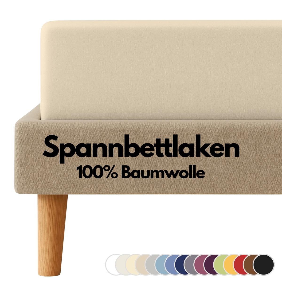 Carpe Sonno Spannbettlaken Jersey 100% Baumwolle viele Größen OEKO-TEX 100 Gummizug Spannbetttuch, Jersey, Gummizug: rundum, (1 Stück), Spannbettlaken 90 x 200 - 100 x 200 bis 22cm Höhe, Beige