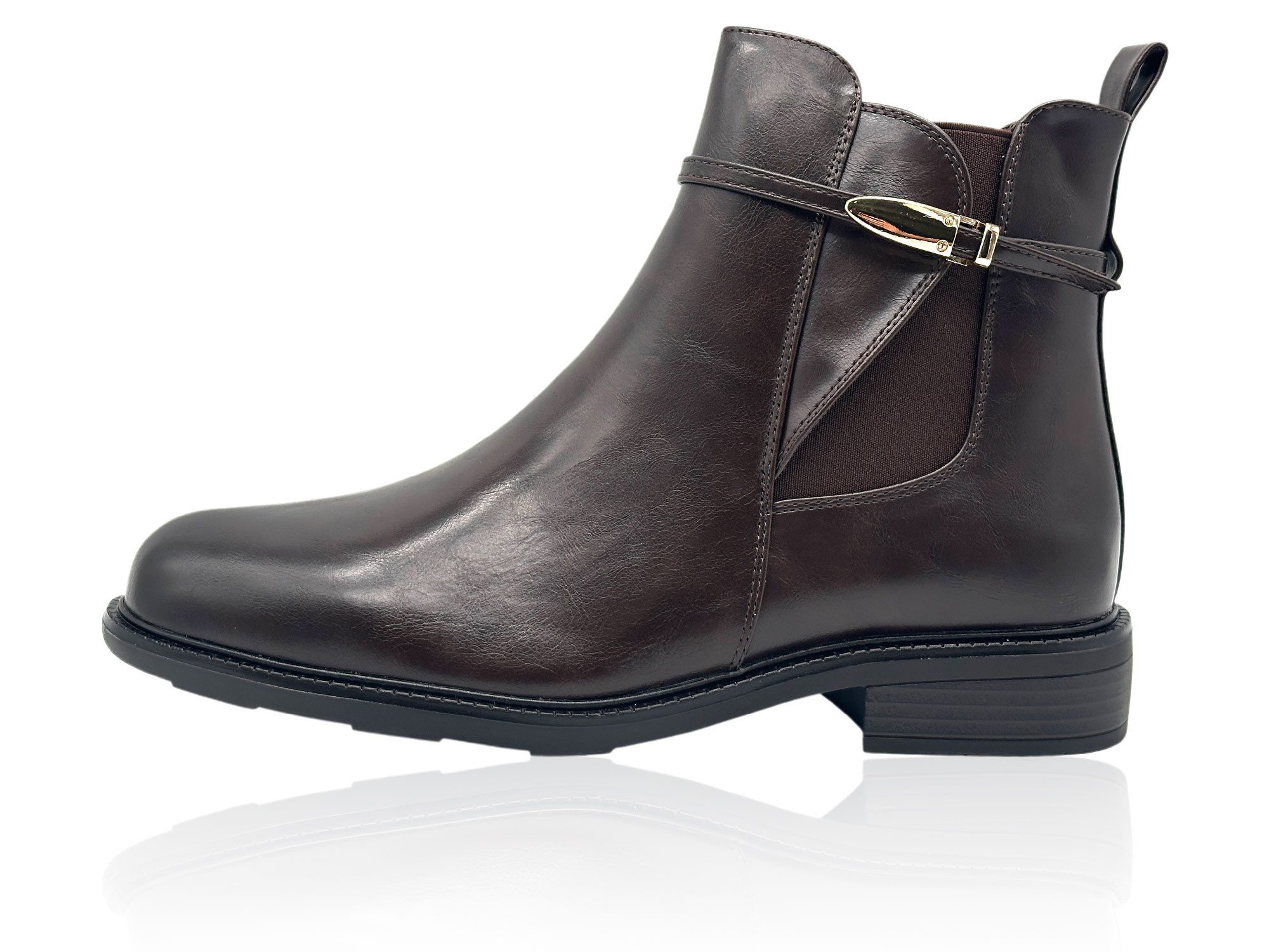 Nowaland Damen Chelsea Boots Stiefeletten leicht gefüttert Chelseaboots mit elastischem Seiteneinsatz und eleganter Zierschnalle