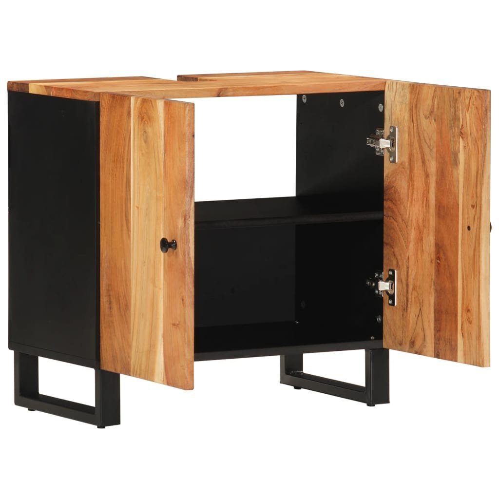 Waschbeckenunterschrank und Akazie Holzwerkstoff, Massivholz Badezimmer-Set (1-St) vidaXL Braun