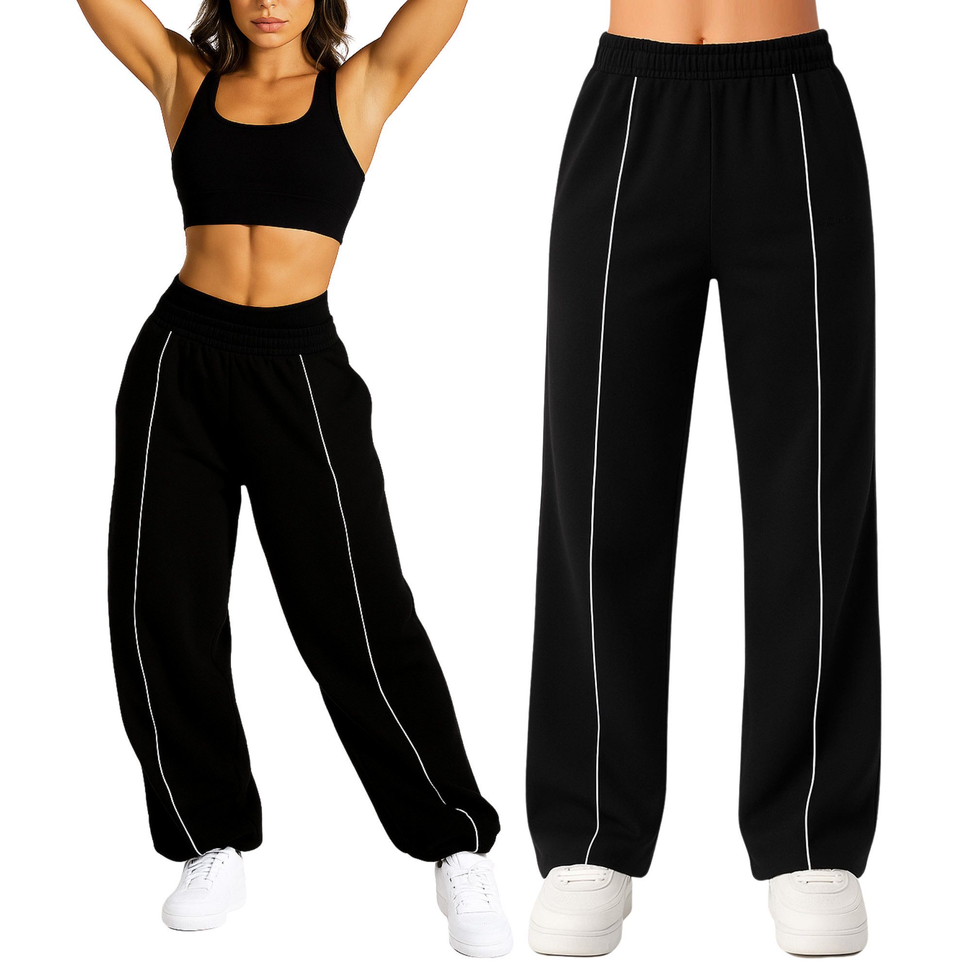 Smilodox Jogginghose Damen Siara, Bequeme Freizeithose mit Seitentaschen Trainingshose mit verstellbarem Beinabschluss