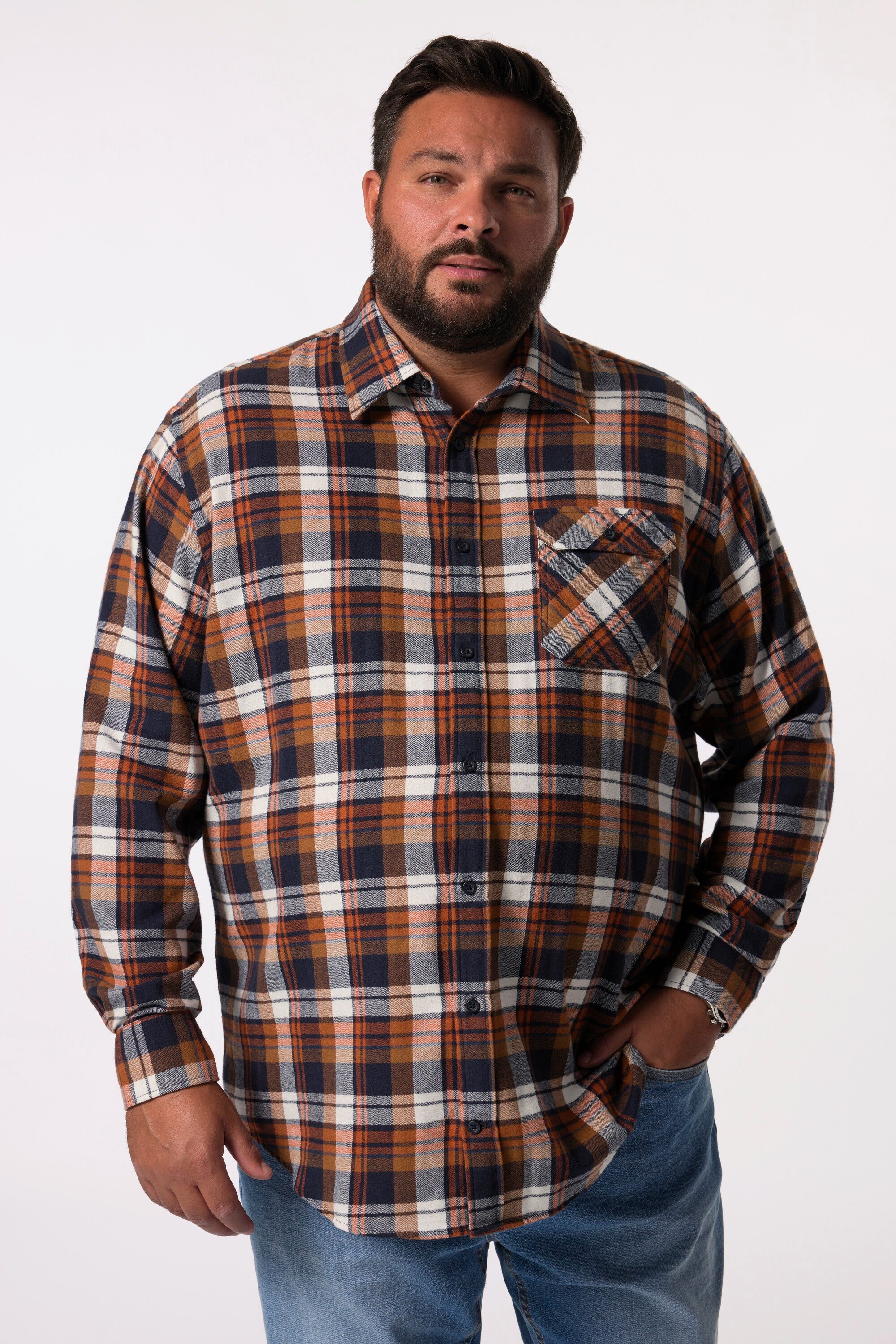 Kurzarmhemd Karo-Flanellhemd Langarm Kentkragen Modern Fit