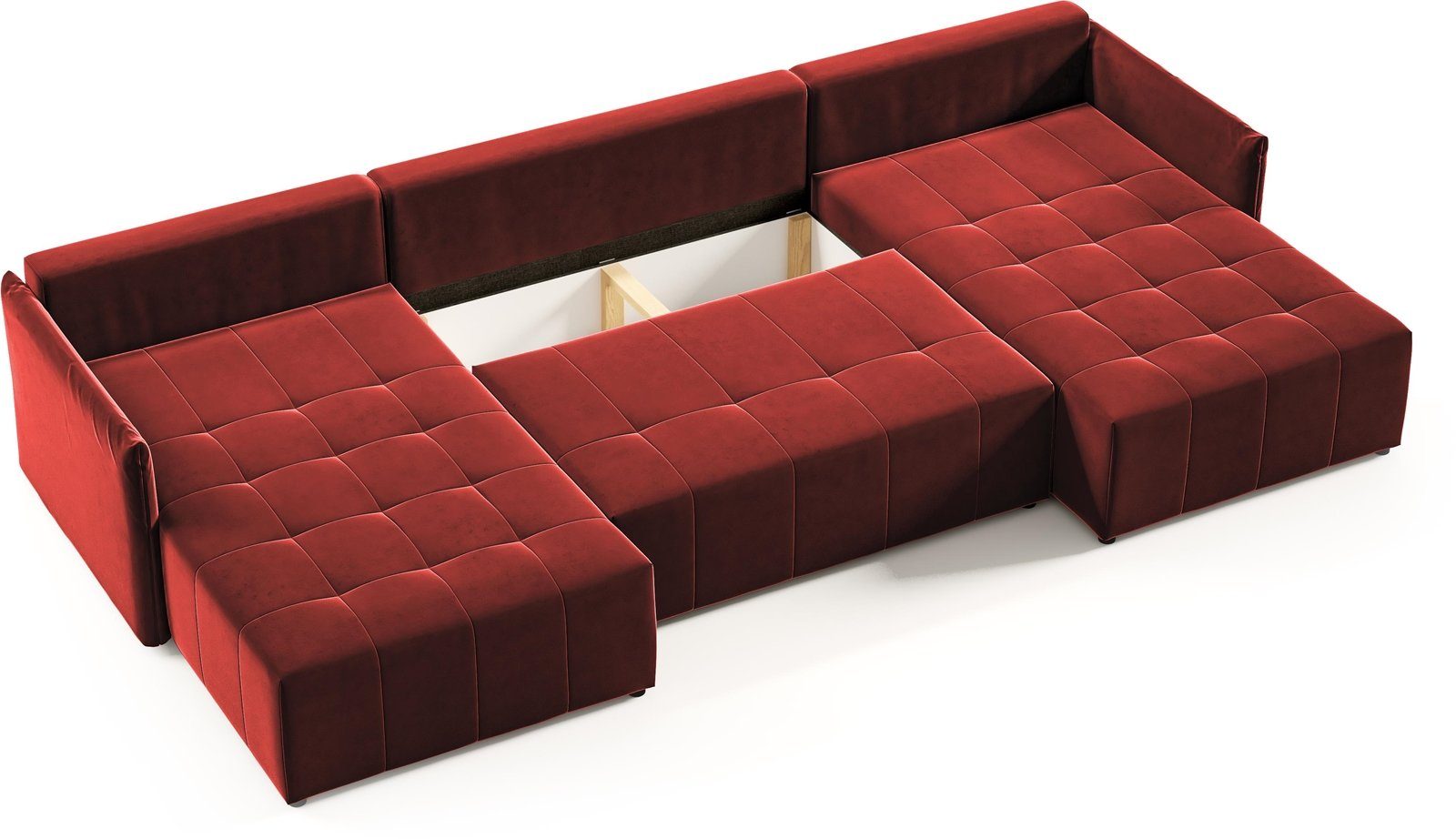 Bettkasten Schlaffsofa Ecksofa Velour Beautysofa Ben Schlaffunktion und rot U Ecksofa mit