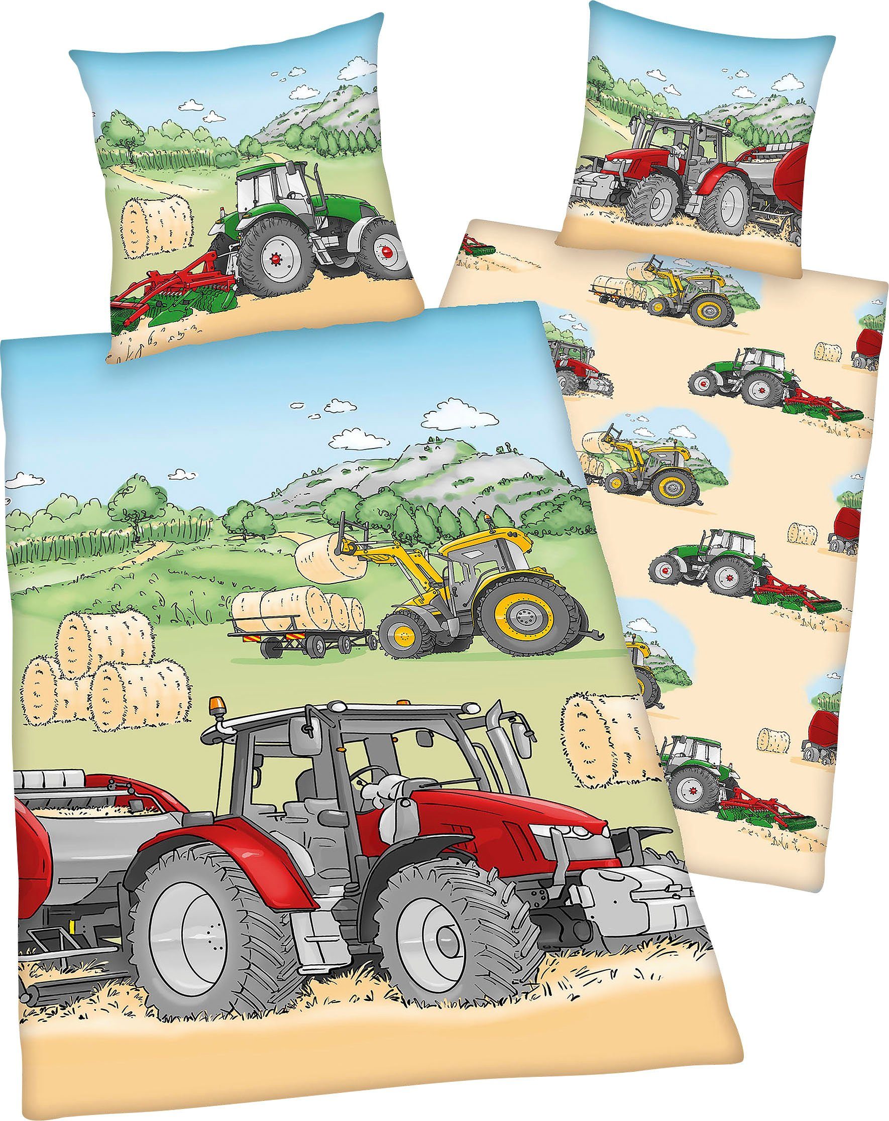 Kinderbettwäsche Traktor, Herding Young Collection, Flanell, mit tollem "Traktor" Motiv