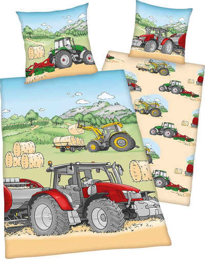Kinderbettwäsche Traktor, Herding Young Collection, Flanell, mit tollem "Traktor" Motiv